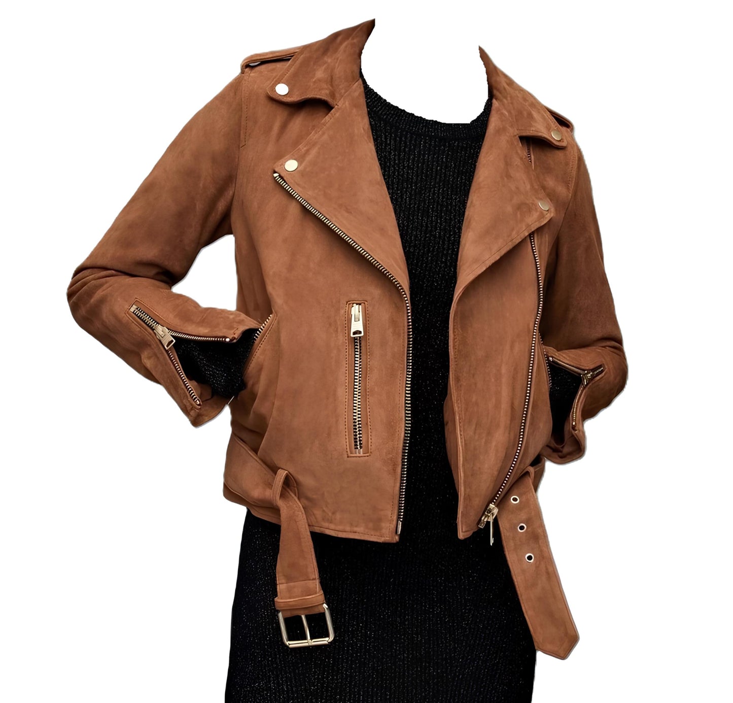 Women's Suede Leather Jacket Genuine Leather Western Fashion Jackets Brown Vintage Retro Style #03 (US, Alpha, Small, Regular, Regular, Brown)