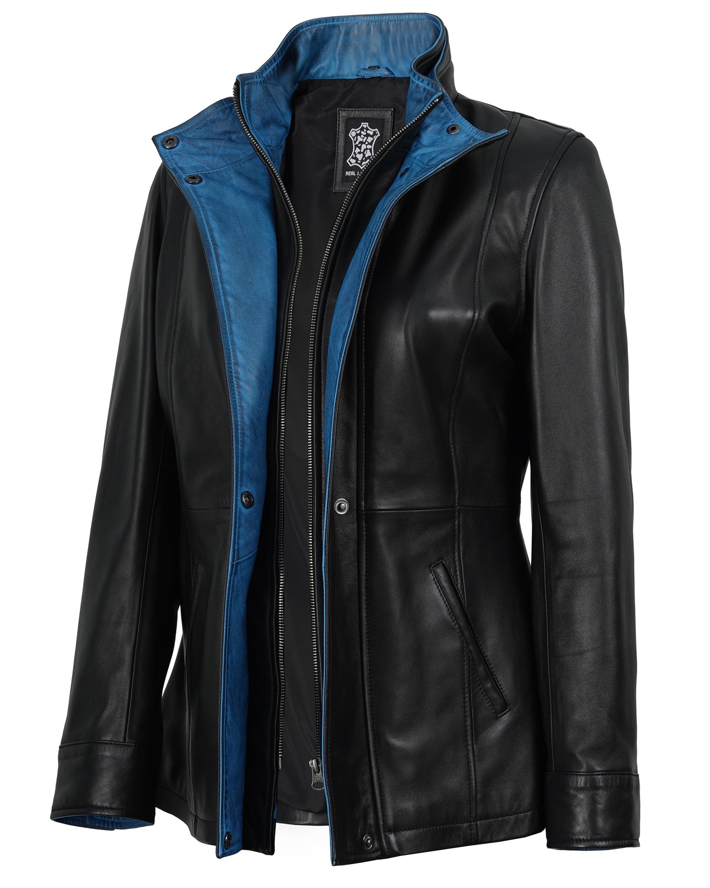 Decrum Leather Jackets Women Real - Womens Stylish Leather Jacket | [1332604] Erin Black & Blue, L