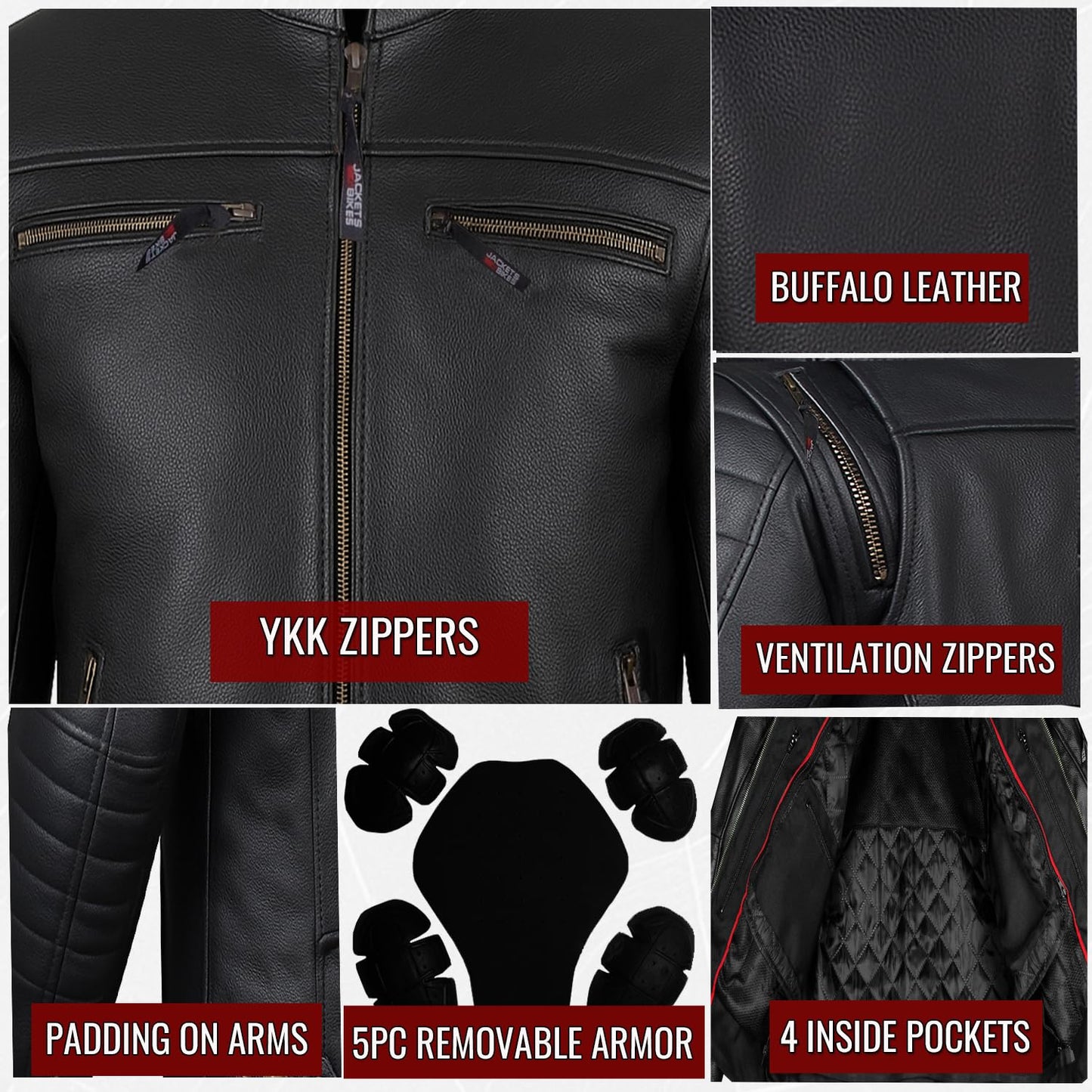 REVOLT Men's Motorcycle Jacket, Natural Buffalo Leather, CE Armor - Ventilation, Cruiser Motorbiker Touring Biker Brown L