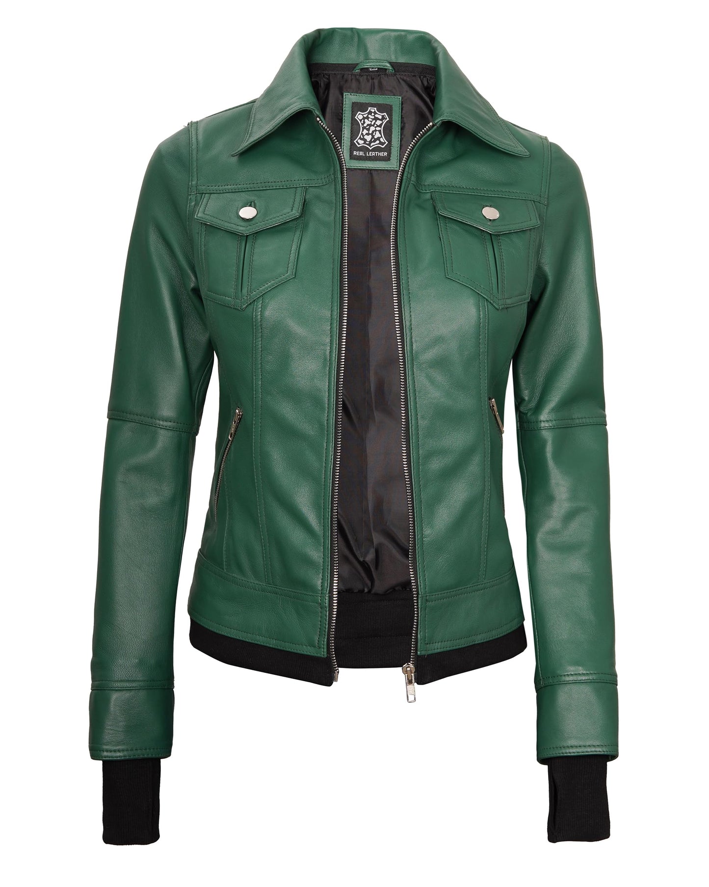 Blingsoul Hooded Leather Jacket Women | [1323863] Betty Green, M
