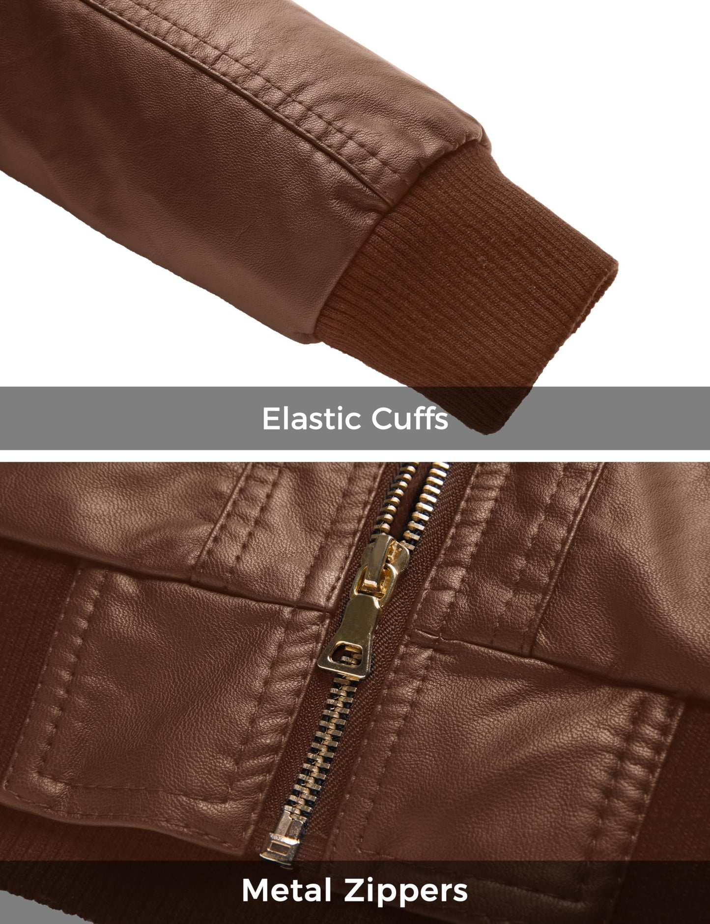 wantdo Women's Classic Solid PU Jacket Zip up Faux Leather Coat Khaki M