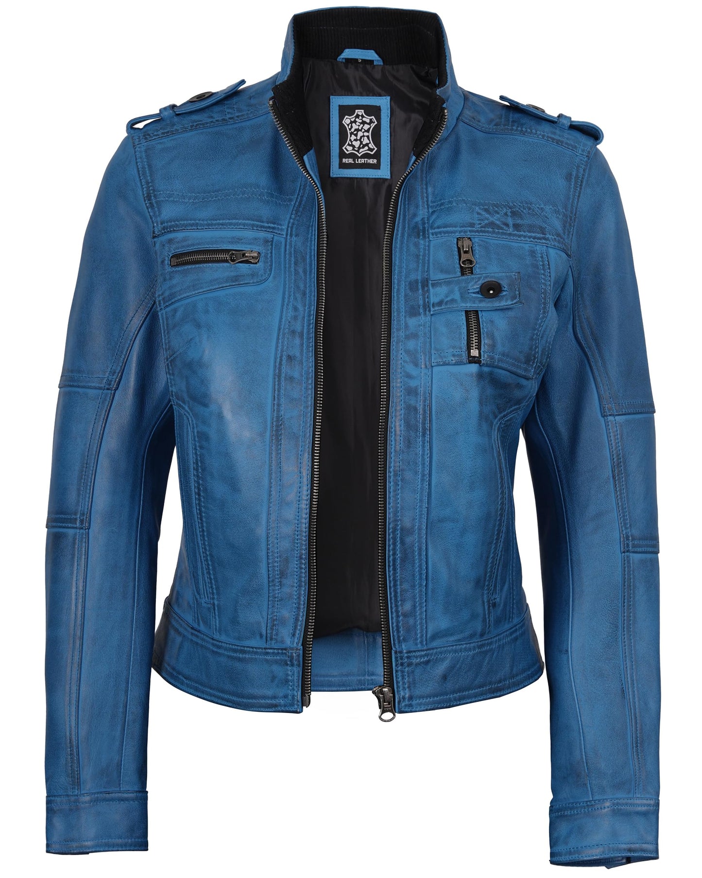 Blingsoul Slim Fit Lightweight Women's Leather Jacket | [1329466] Tavares Vivid Blue Wax, 2XL