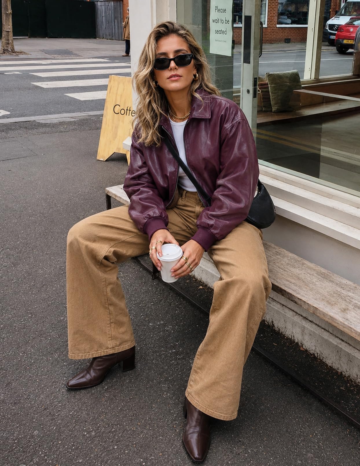 MEROKEETY Women's Winter Spring Oversized Faux Leather Jacket 2026 Fall Zip Up Motorcycle Coats Fashion Outfits Clothes, Burgundy, Large