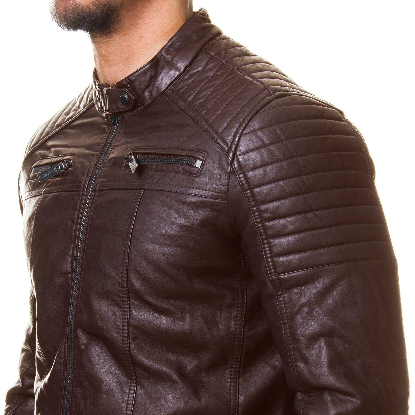 DECIMAL Men's Black REAL Lambskin Leather Biker Jacket VINTAGE GENUINE MOTORCYCLE JACKETS FOR MEN (US, Alpha, XX-Large, Regular, Regular, B59 BROWN)