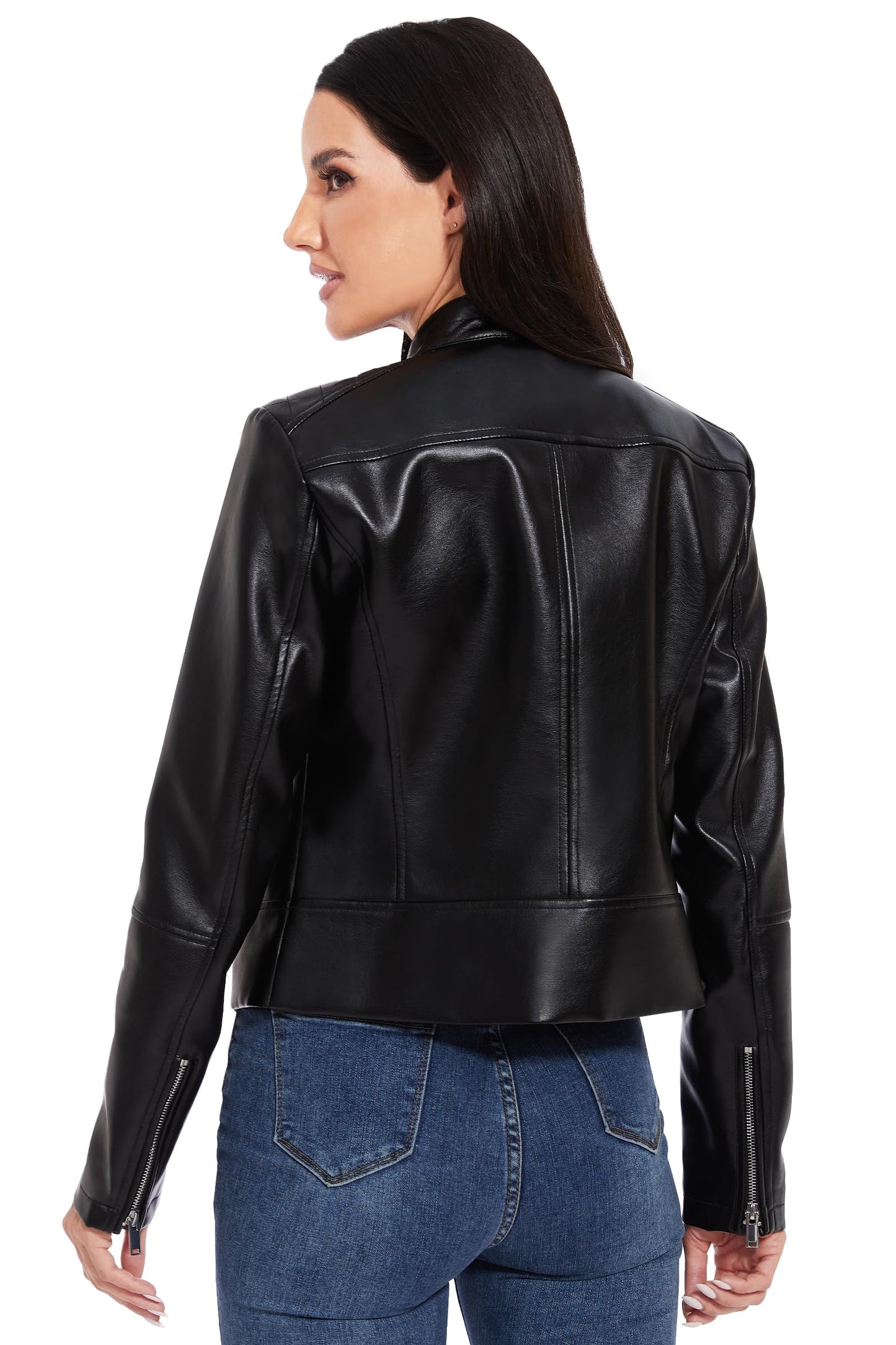 Fahsyee Faux Leather Jacket Women - Black Bomber Motorcycle Cropped Coat Moto Biker Blazer Casual Vegan Jackets Fashion L