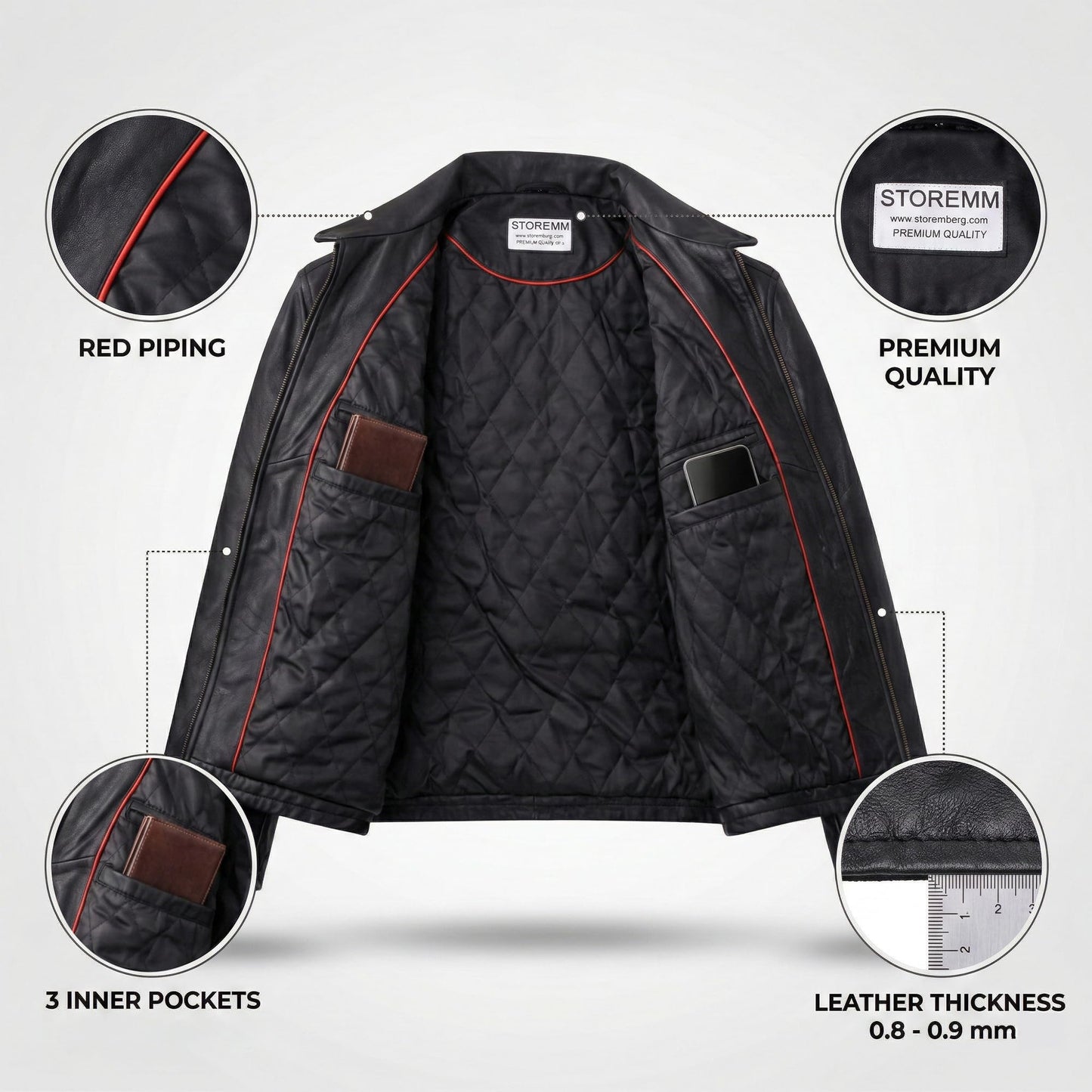 Storemm Men's Genuine Lambskin Leather Classic Biker Style Jacket | Biker leather Jacket Men (L)