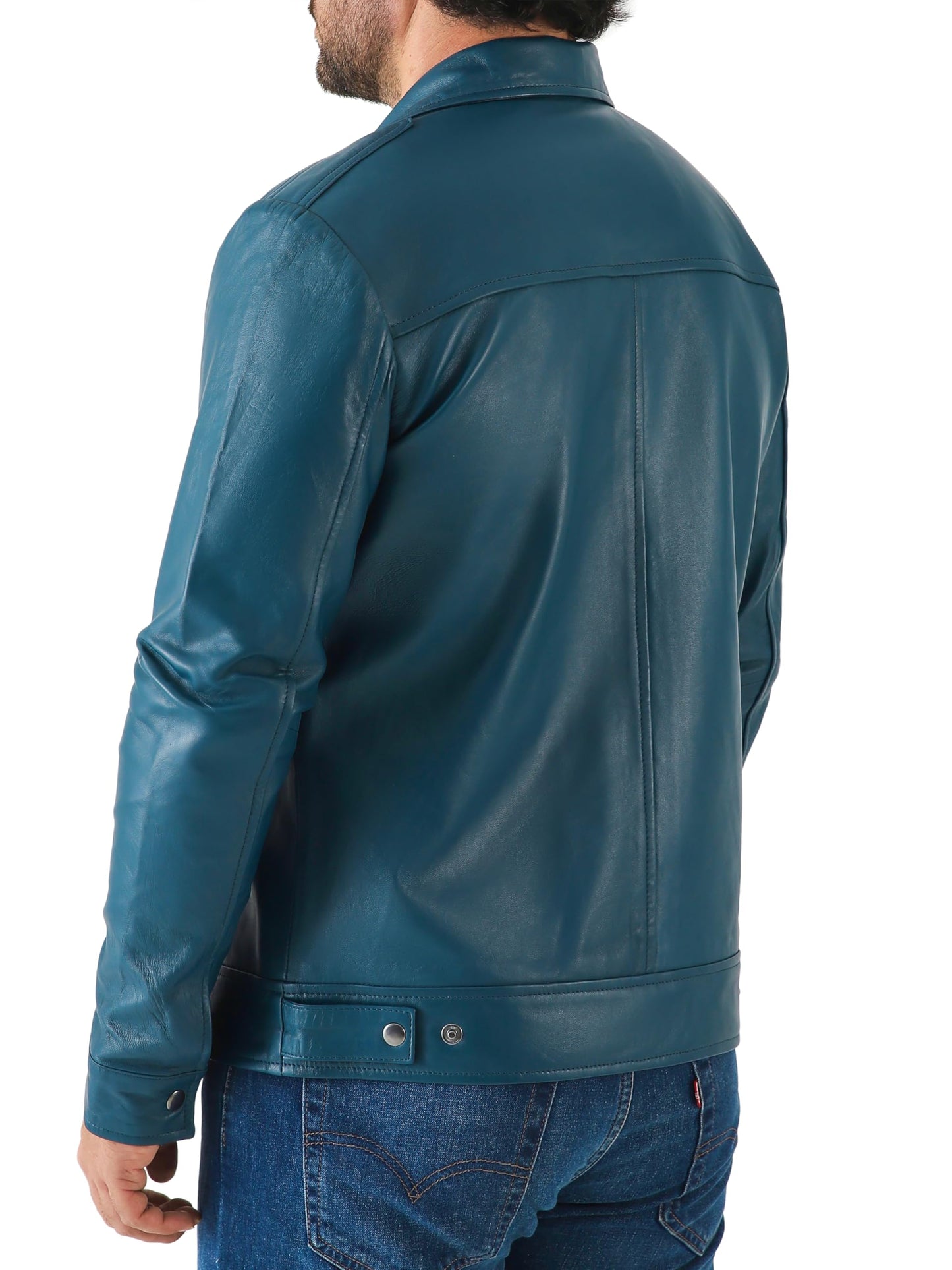 Jild Classic Shirt Collar Leather Jacket Men - John Wick Style Real Lambskin Mens Leather Jacket (John.W-Blue-XL)