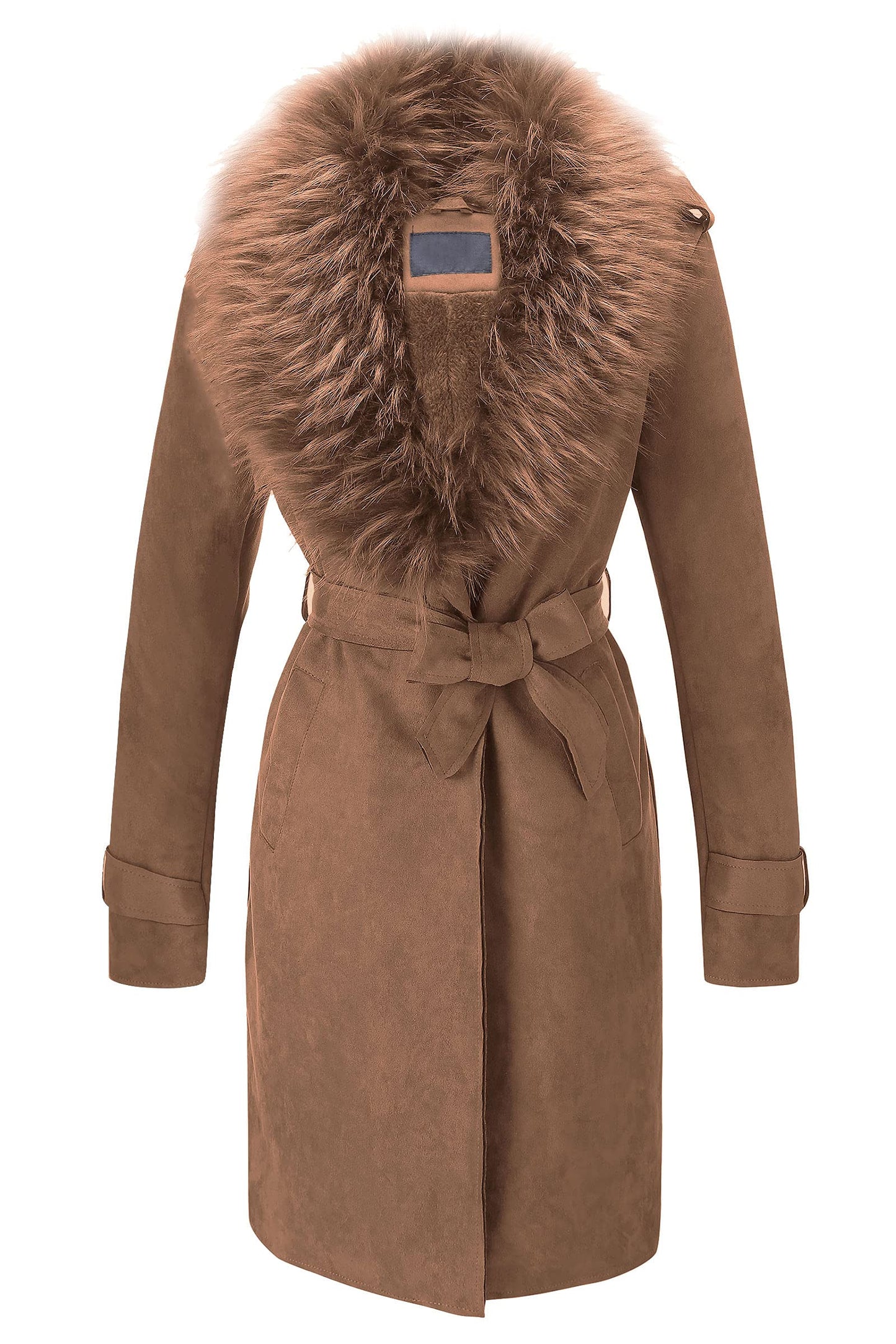 Bellivera Women Faux Suede Leather Jacket Coat with Removable Fur Collar FF20 D.Brown XL