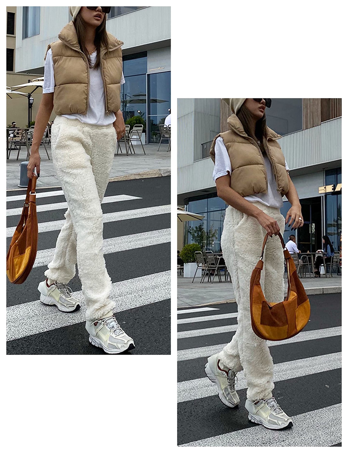 UANEO Cropped Puffer Vest Women Zip Up Stand Collar Sleeveless Padded Crop Puffy Vests (Khaki-S)