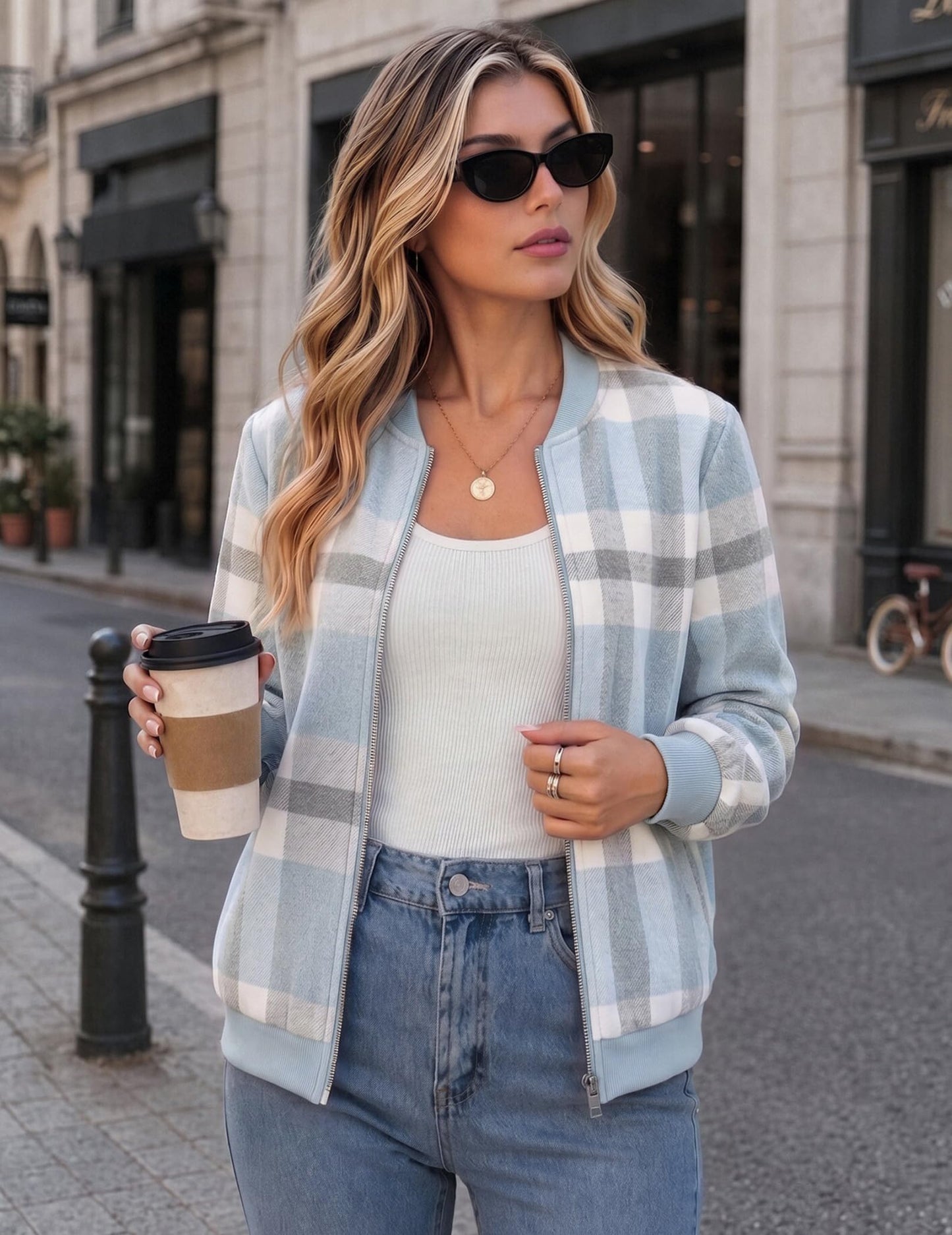 Zeagoo Womens Jackets Fall Flannel Bomber Jacket Lightweight Plaid Coats