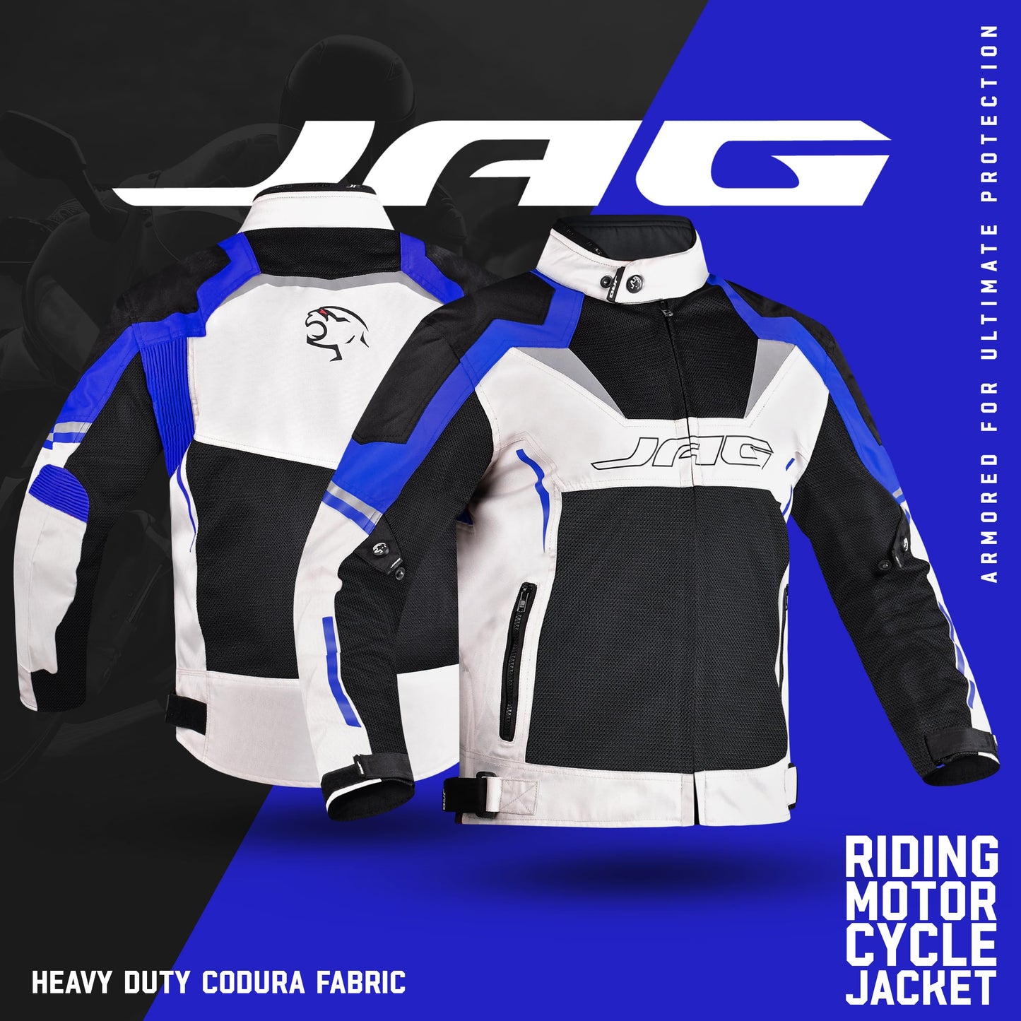 J.A.G. JAG Mesh Motorcycle Biker Jacket-CE Level 1 Armor Motorbike Jacket Men-High Visibility Riding Jacket with Armor (US, Alpha, XX-Large, Regular, Regular, Blue)