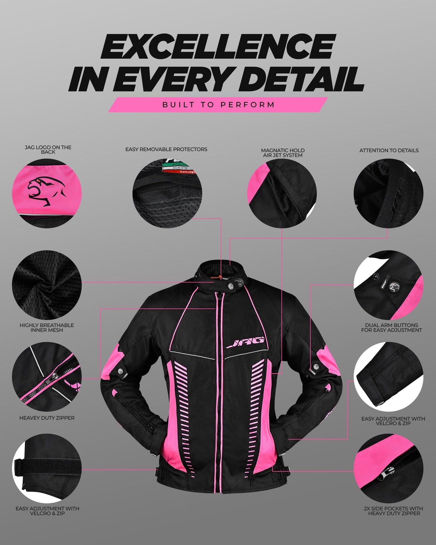J.A.G. JAG Touring Motorcycle Jacket for Women, All Season Adventure Women's Dual Sport Jacket with CE Armor Cordura Fabric