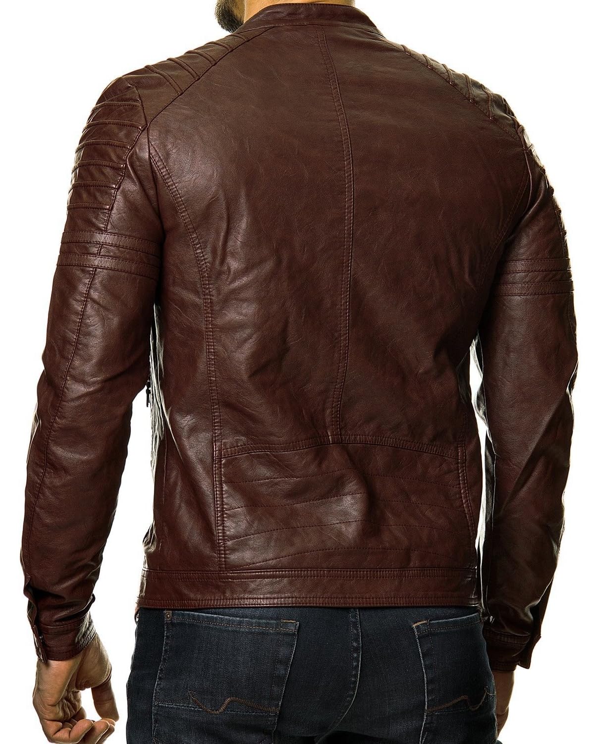 DECIMAL Men's Black REAL Lambskin Leather Biker Jacket VINTAGE GENUINE MOTORCYCLE JACKETS FOR MEN (US, Alpha, Medium, Regular, Regular, BROWN)