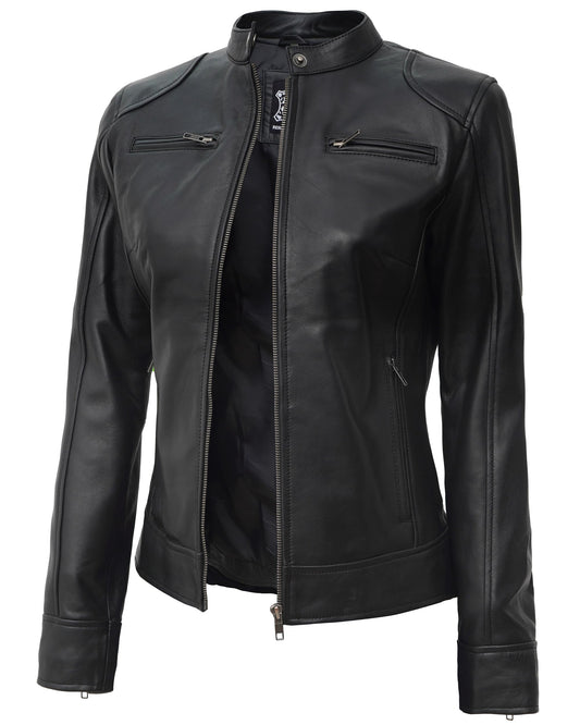 Decrum Black Womens Lambskin Leather Motorcycle Jacket | [1313763] Ddge Black, M