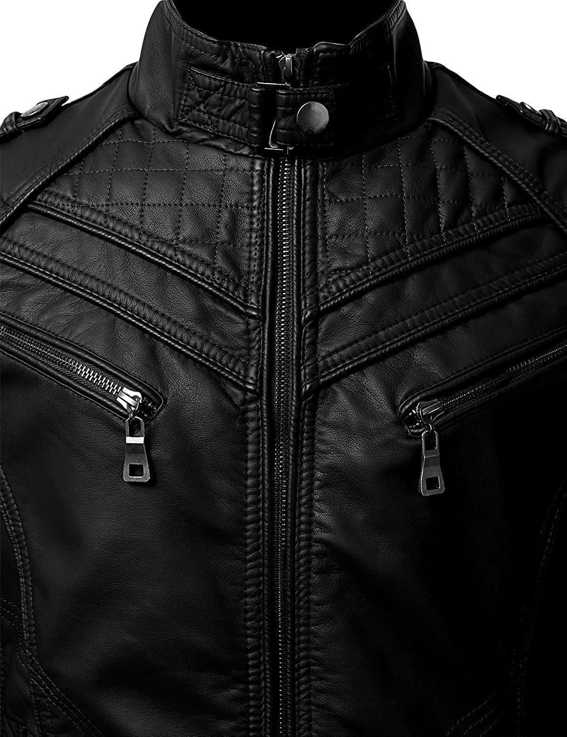 DECIMAL Men's Black Genuine Lambskin Leather Biker Jacket VINTAGE REAL MOTORCYCLE JACKETS FOR MEN (MEDIUM)