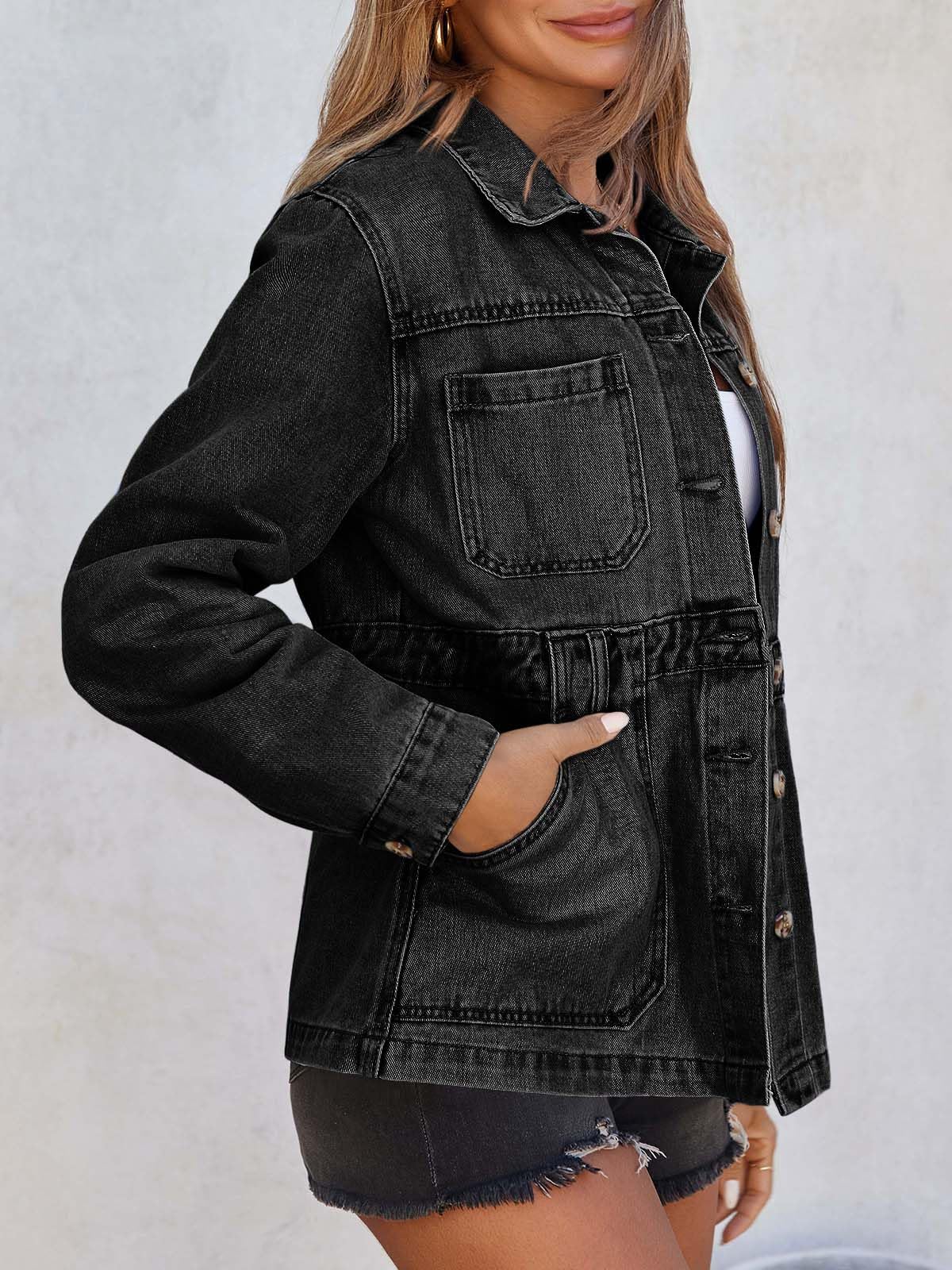 Tankaneo Womens Denim Jacket Distressed Jean Jacket Oversized Shacket