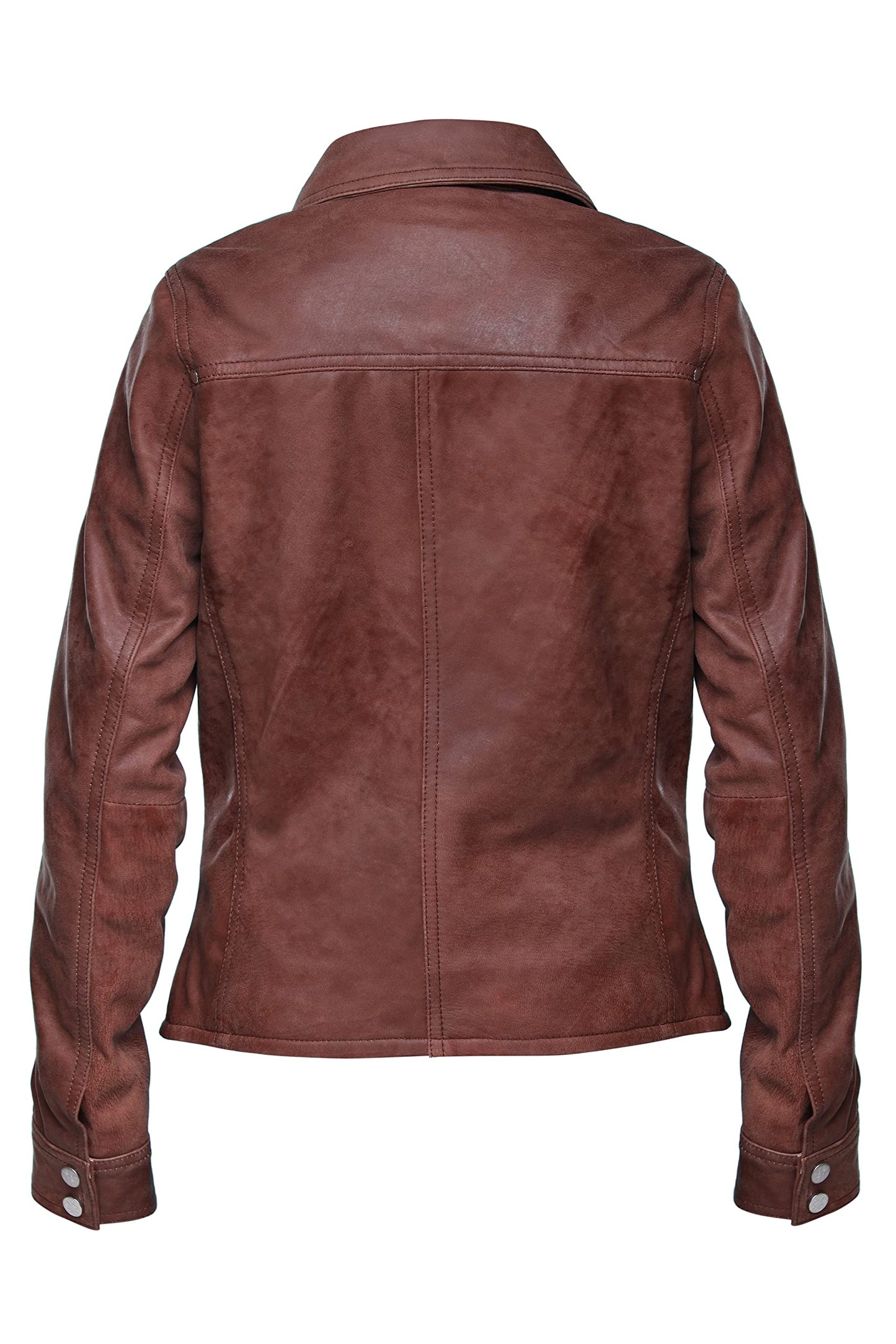 Jild Womens Button Front Lambskin Leather Jacket Shacket - Casual Shirt Long Sleeve Leather Jacket Women with Bust Pocket (A.Brown-XXL)