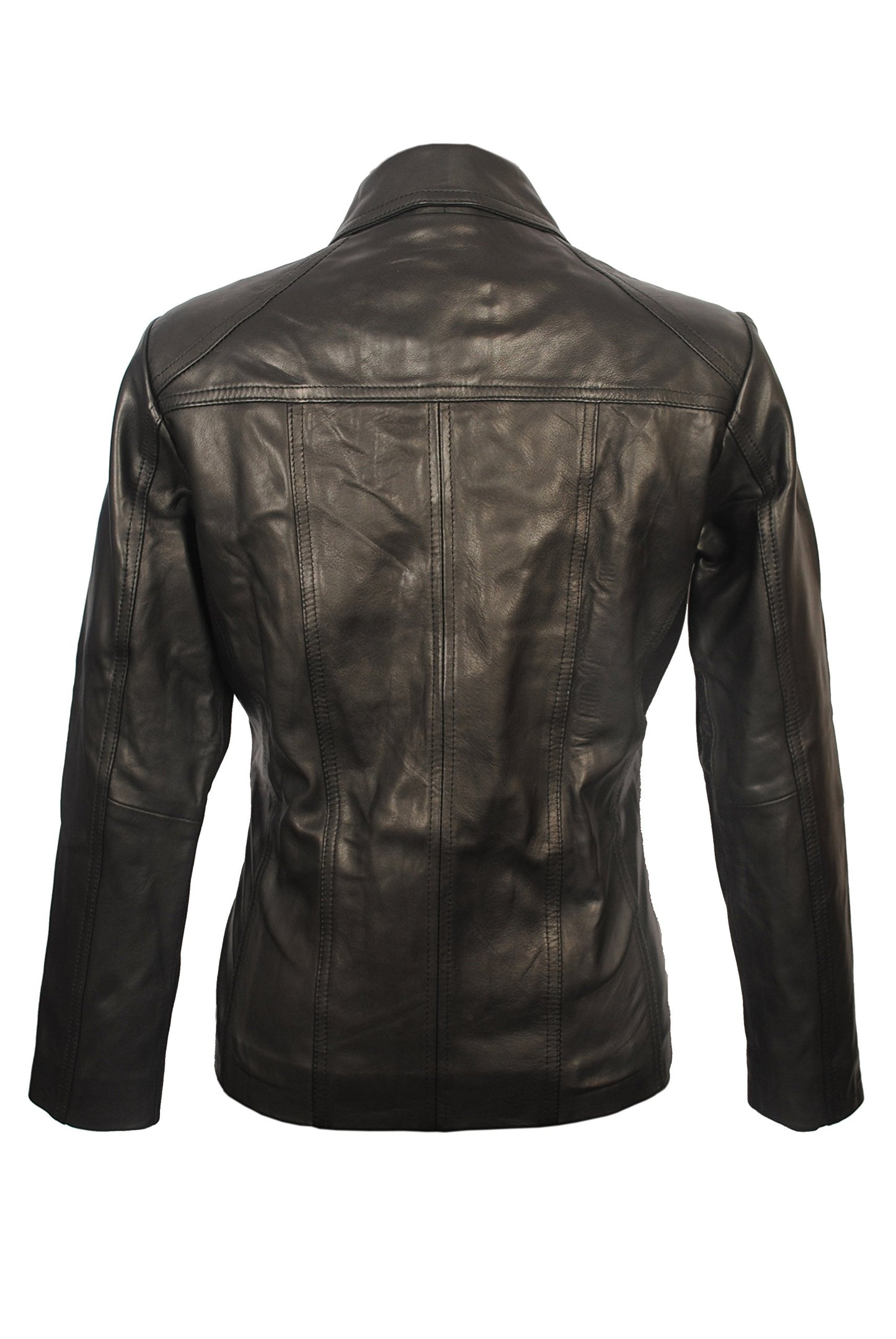 Women's Lambskin Leather Short Peacoat Jacket, Bold Black, Medium