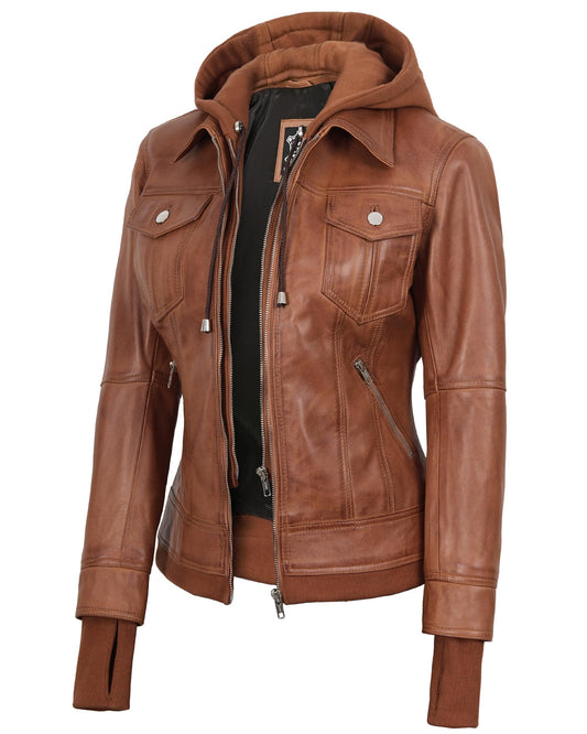 Decrum Disc Leather Jackets for Women - Womens Bomber Jacket | [1313686] Tralee Tan, 2XL