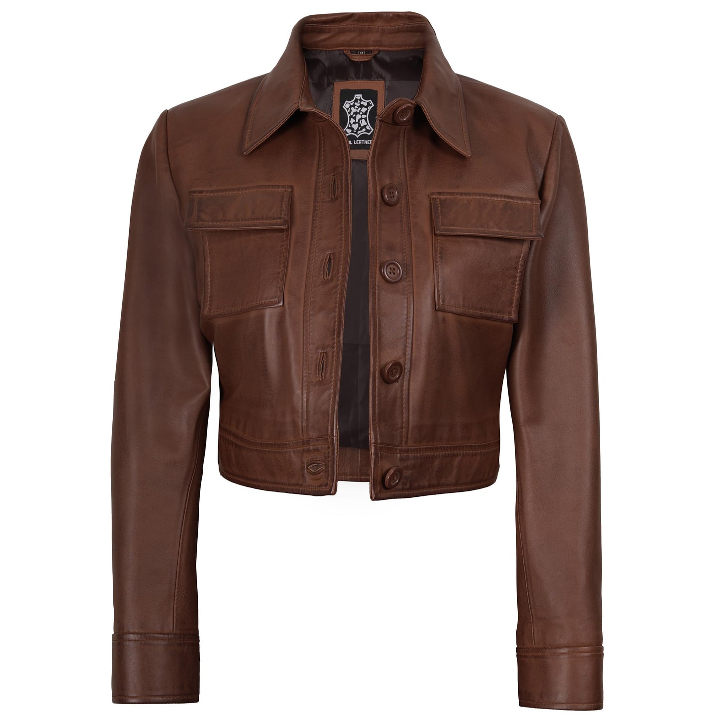 fjackets Real Lambskin Cropped Women Leather Jackets - Freddie Women's Cropped Leather Jacket Cognac Wax| [1330816], 2XL