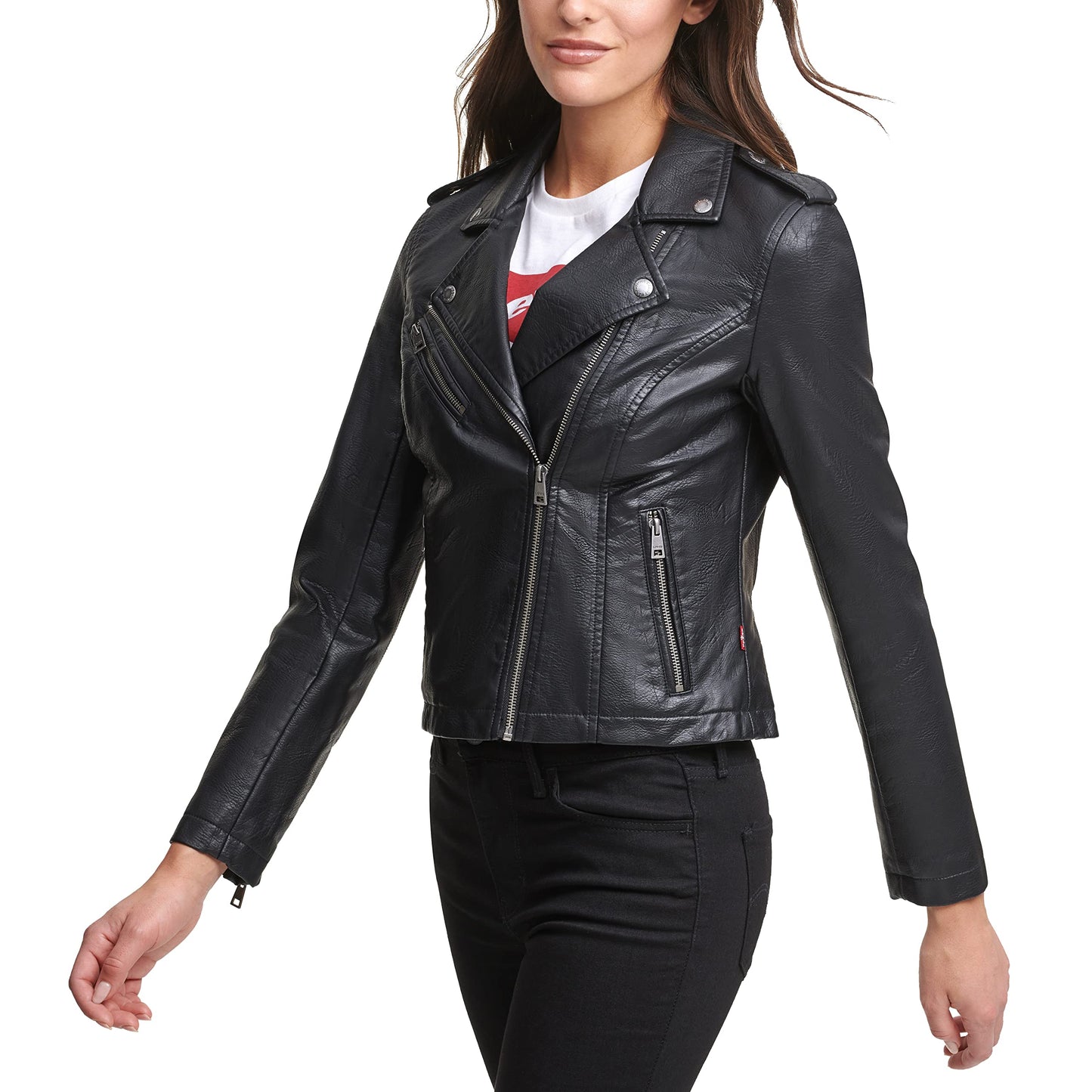 Levi's Women's Faux Leather Classic Motorcycle Jacket (Regular and Plus Sizes), BLACK, Medium