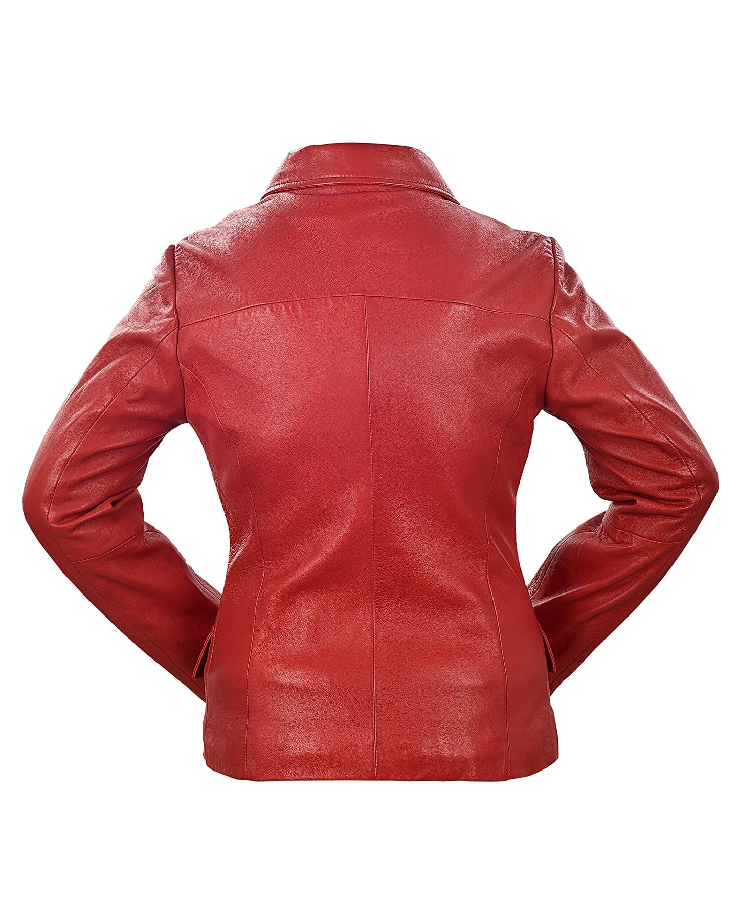 Jild Tailored Stitched Lambskin Leather Jacket Women - Coat Design Lapel Collar Belted Style Motorcycle Jacket Women (ButB-Red-M)