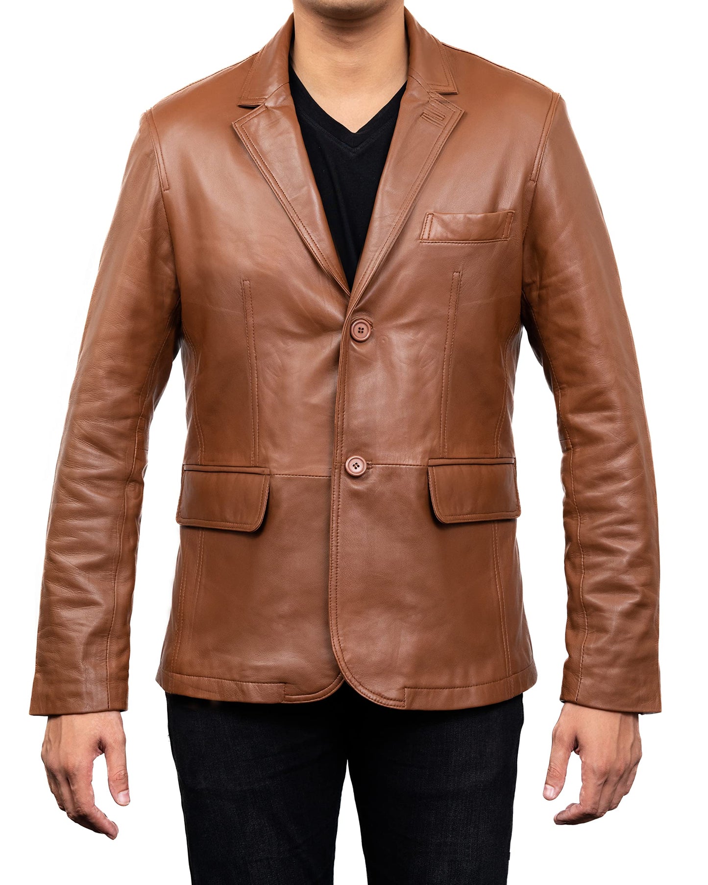 Jild Lambskin Leather Jacket Men Casual Coat – Notched Collar Classic Bond’s Style Ultimate Leather Blazer for Men (NC-Cog-M)