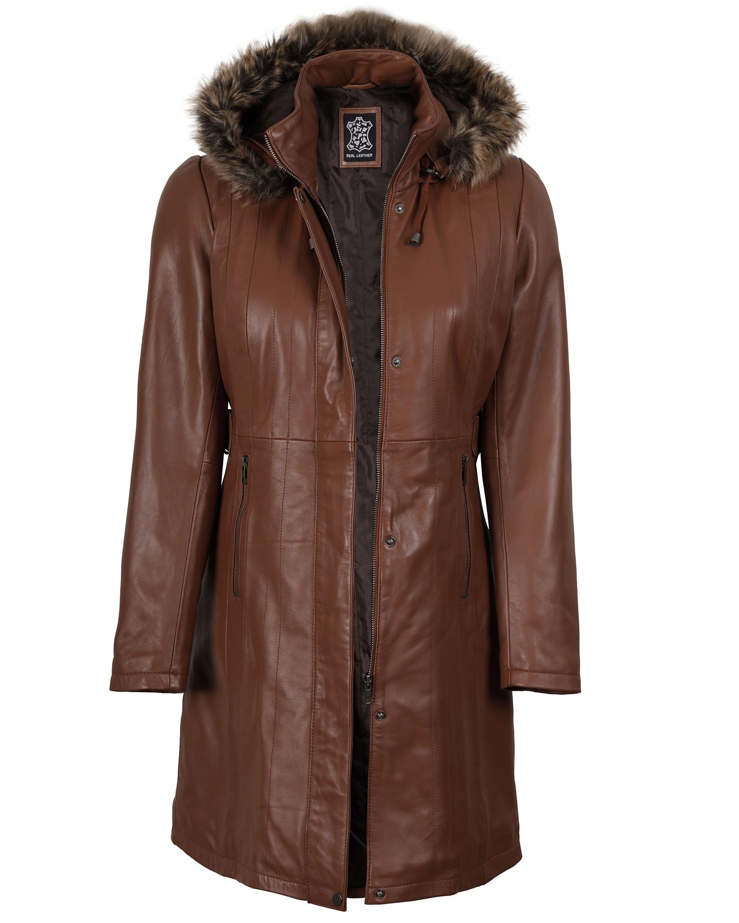 fjackets Disc Women Long Coat - Real Rambskin Leather Zip Up Hoodie Womens Jackets | [1309384] Jean Shearling, L