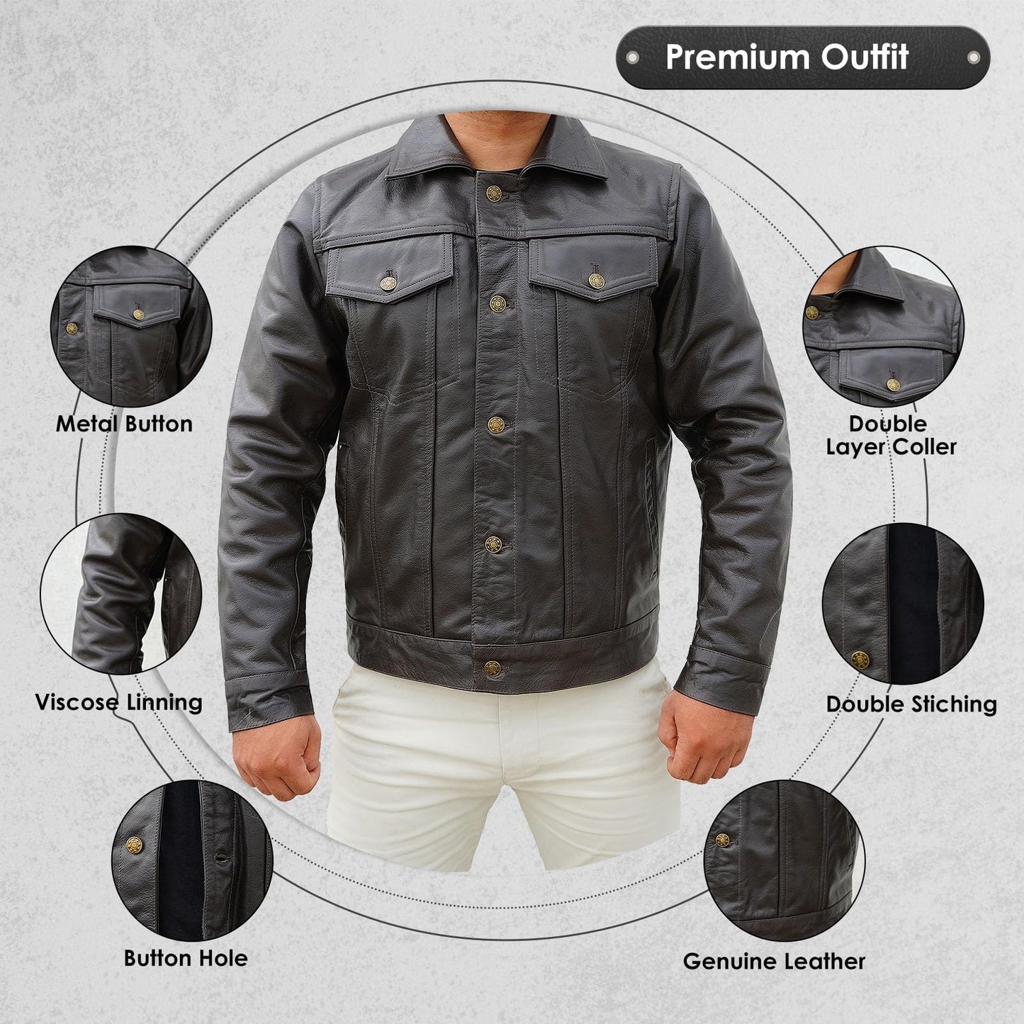 PPE FIT Real Lambskin Vintage Trucker Jacket Men - Motorcycle Fashion Leather Jacket Men,Shirt Collar Jackets For Mens (3XL, Dark Brown)