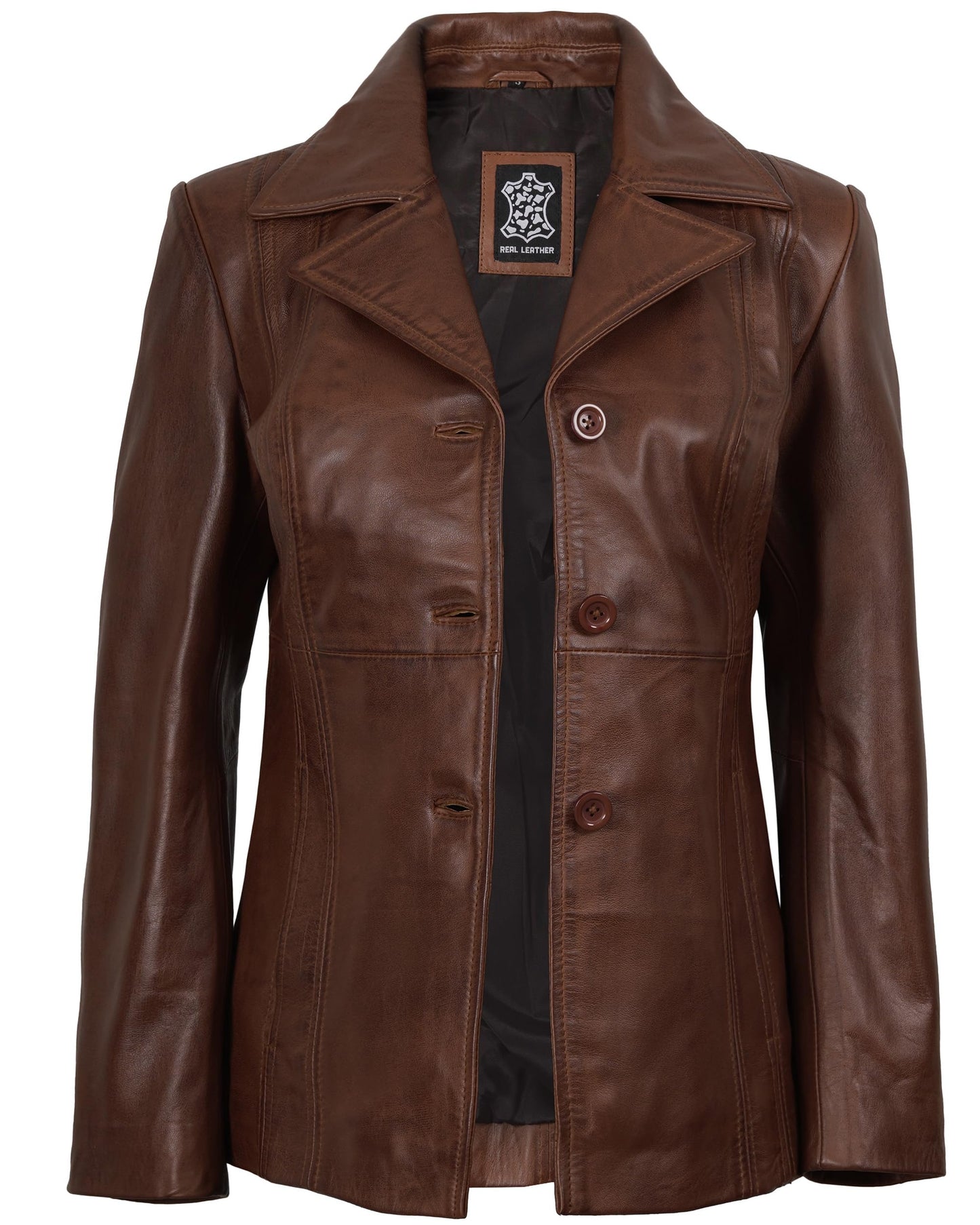 Blingsoul Disc Brown Womens Leather Blazer - Real Leather Jacket Coat For Women | [1304952] Bitonto Brown, S