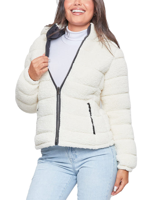 YMI Womens Junior Faux Leather Sherpa Lined Jacket, Ivobl, Small US