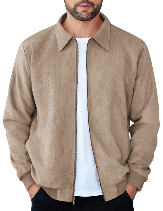 COOFANDY Men's Lightweight Leather Jacket Faux Suede Trucker Zipper Jacket