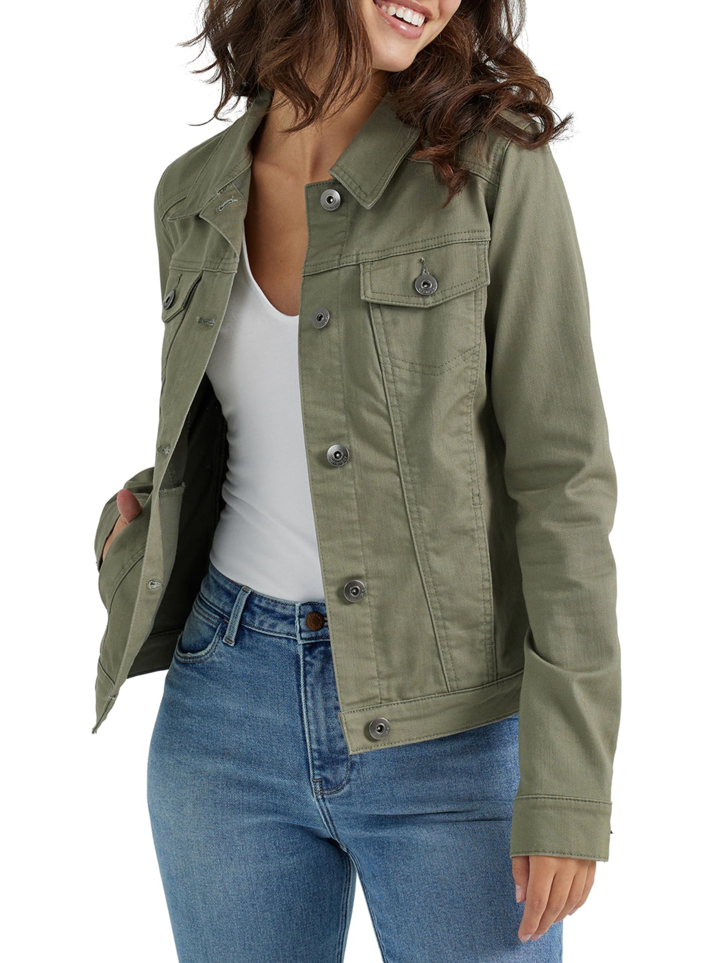 Wrangler Authentics Women's Stretch Denim Jacket, Olive, Small