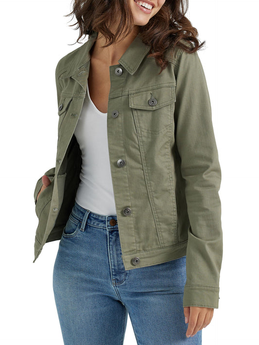 Wrangler Authentics Women's Stretch Denim Jacket, Olive, Small