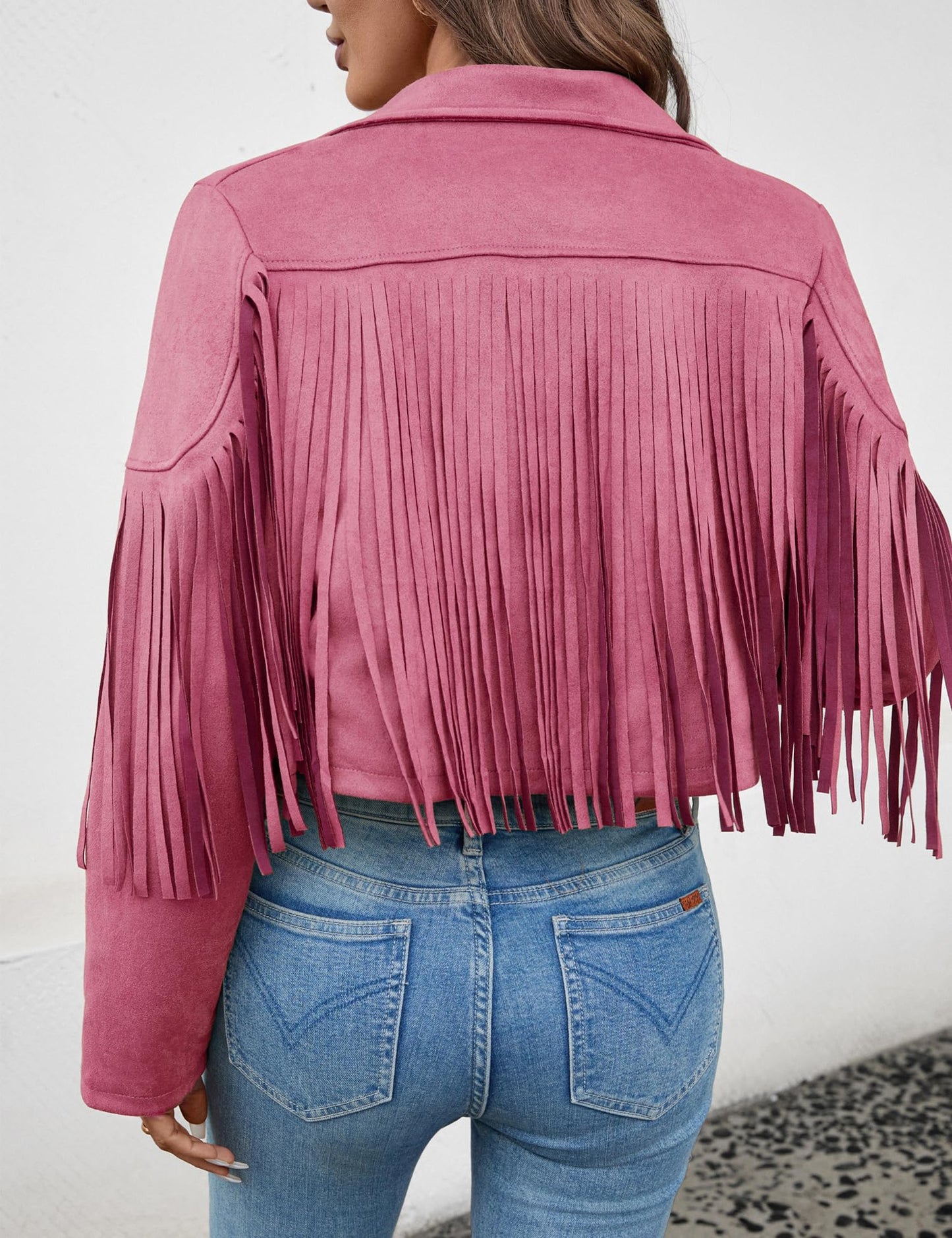 MATEAM Women's Faux Suede Leather Tassel Jackets With Lining Cropped Fringe Coats For Women Cowgirl 2026 Spring Western 80aOutfit Pink S