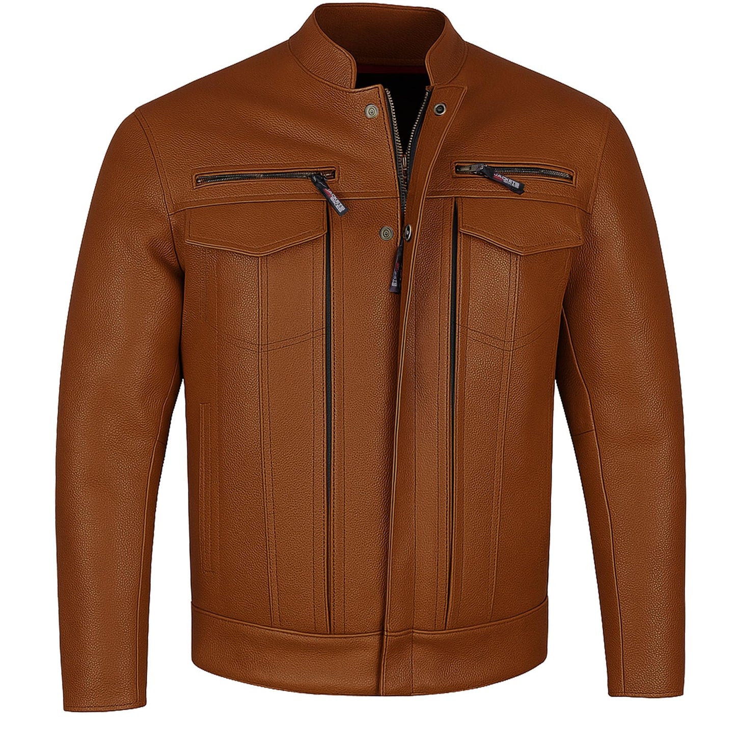 COMMUTER Men's Motorcycle Jacket, Premium Buffalo Leather, CE Armor - Ventilation, Utility Pockets, Cruiser Biker Tan XL