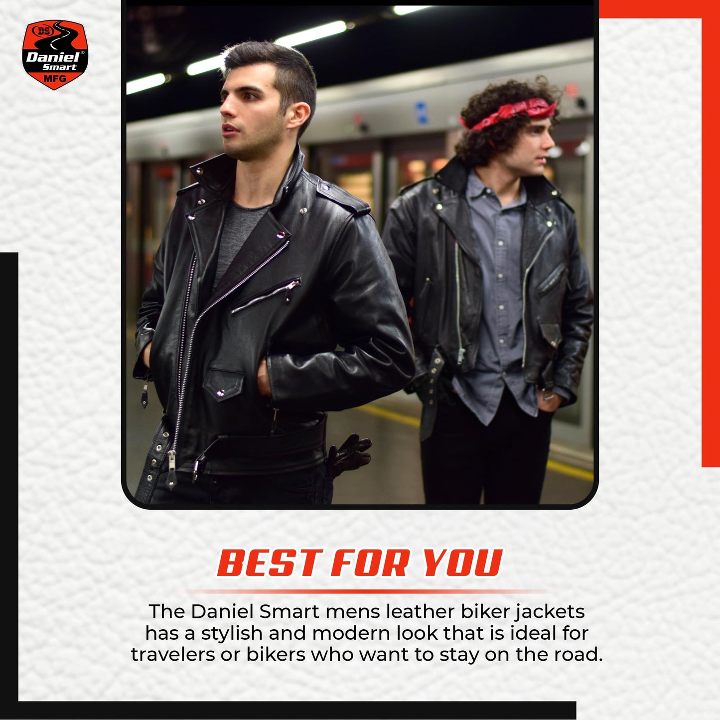 Daniel Smart Men Motorcycle Leather Jacket Black Economy Biker Leather Jacket with inside Pockets & Heavy Duty Zippers