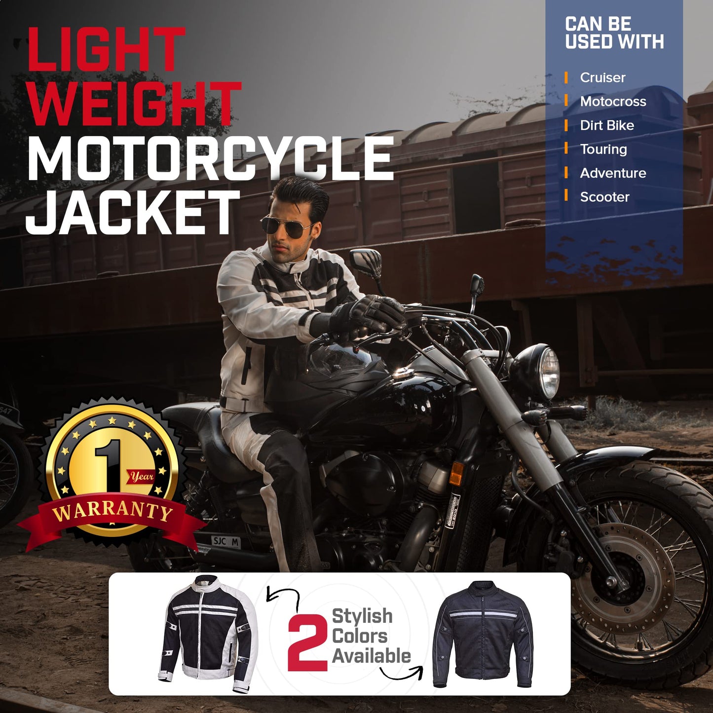 WICKED STOCK Motorcycle Jacket - CE Level1 Reflective Summer Biker Jacket with Adjustable Cuffs & Waist Belt - Lightweight & Comfortable Mesh Motorcycle Jacket with Armor for Men
