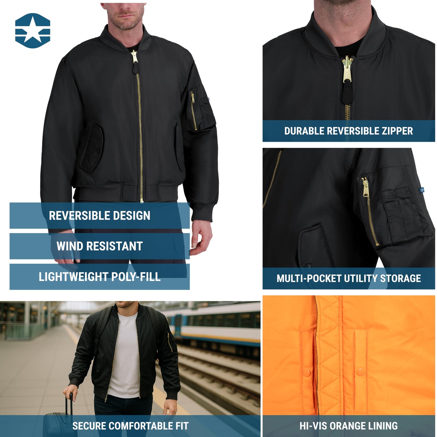 Propper Men's MA-1 Flight Jacket, Bomber Style Jacket, Black, 5X-Large