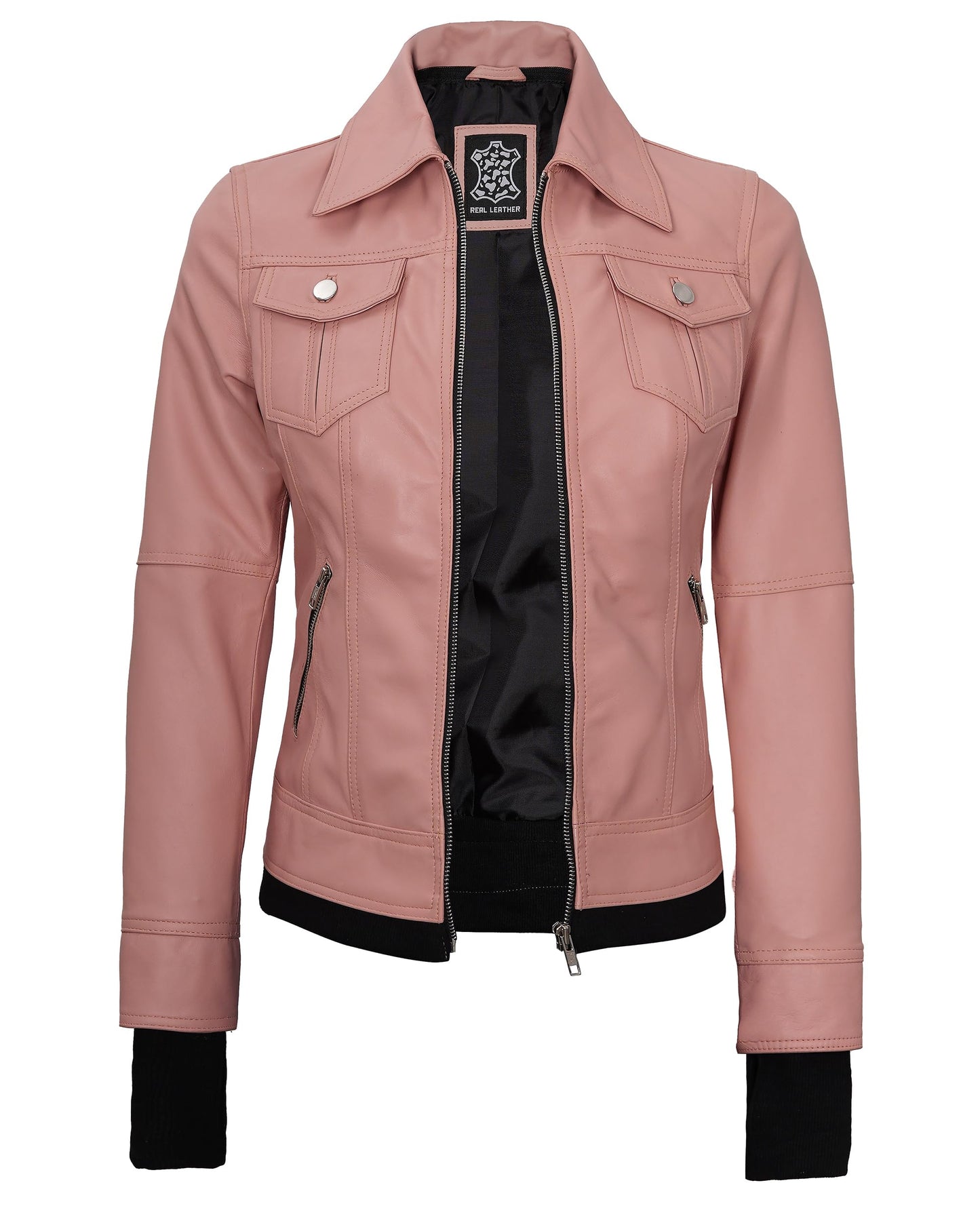 Blingsoul Real Leather Jacket Women- Black Leather Jacket for Women | [1323873] Betty Hooded Pink, M