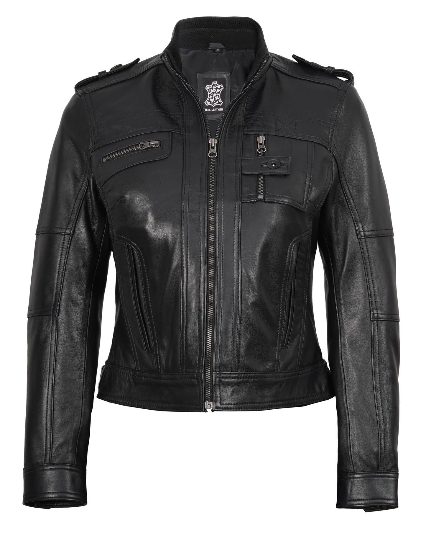 Decrum Café Racer Leather Jacket Women | [1314245] Tavres Black, XL