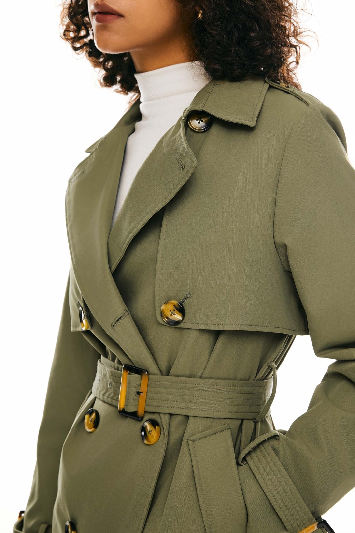 Orolay Women's 3/4 Length Double Breasted Trench Coat Lapel Jacket with Belt Green M