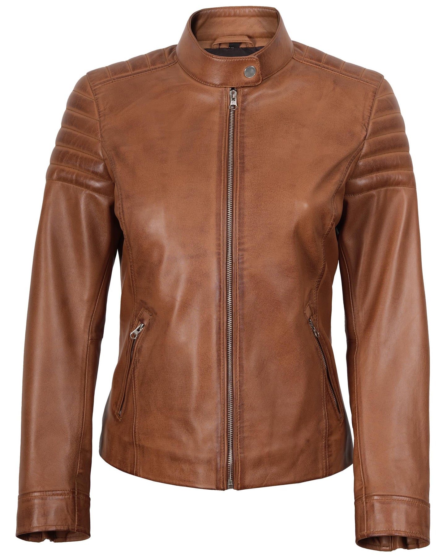 Decrum Disc Brown Leather Jacket Women - Women's Leather Jacket | [1300952] Carrie Brown, S