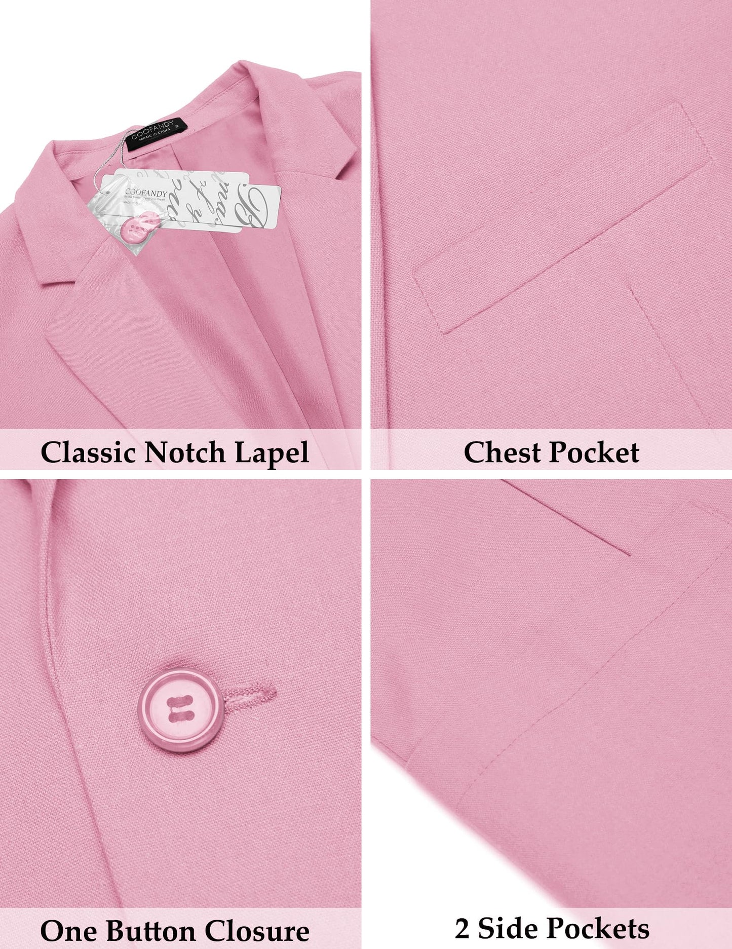COOFANDY Men's Casual Linen Blazer Lightweight Regular Fit One Button Sport Coat Wedding Suit Jacket Pink