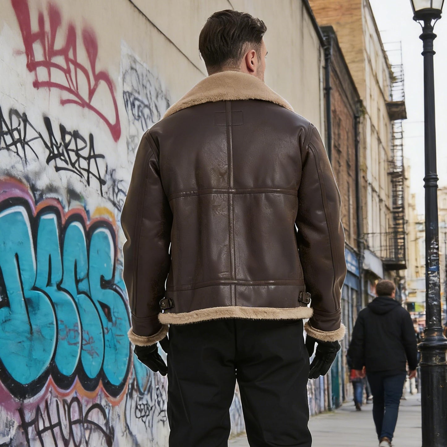 Mifidy Mens Leather Jacket, Brown Motorcycle Bomber Jacket Leon Comfort Fur Shearling Flight Breathable Durable Comic Con Cosplay Coat Birthday Gift Small
