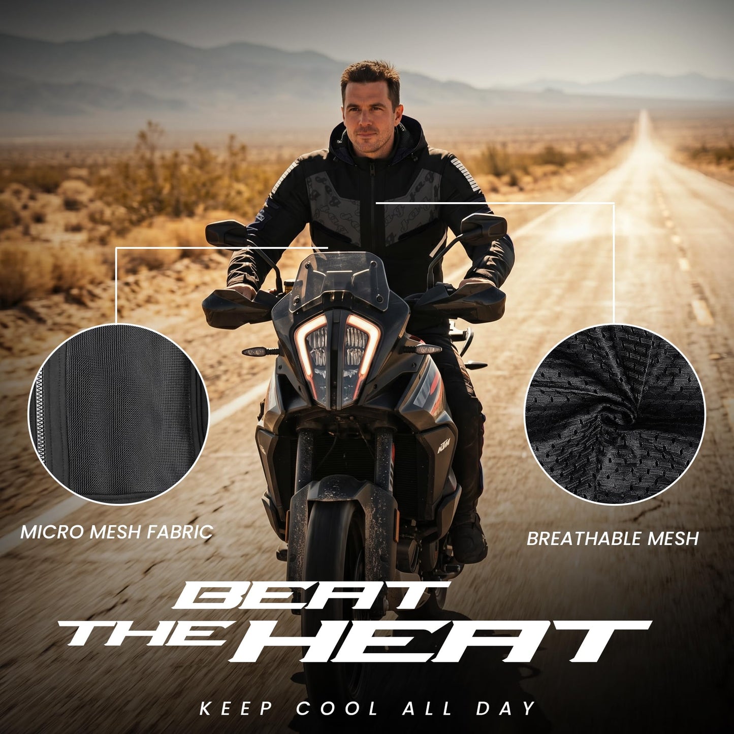 J.A.G. Mesh Motorcycle Jacket - Breathable Summer CE Armored Motorcycle Hoodie for Men, Protective Riding, Biker Jacket