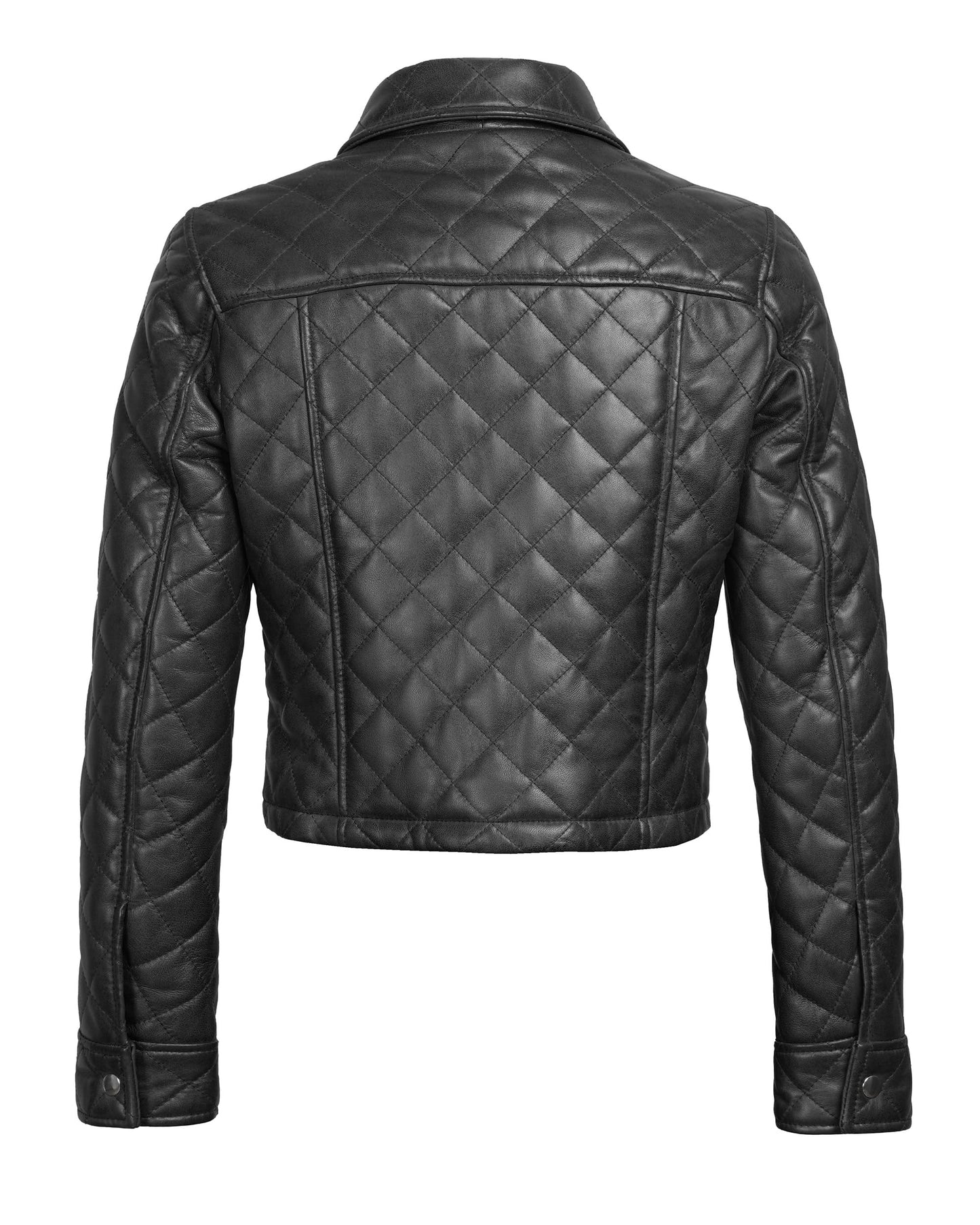 fjackets Disc Leather Jacket Cropped Women - Real Lambskin Women Leather Jacket|Silvia Quilted Cropped Black, [1329983] M