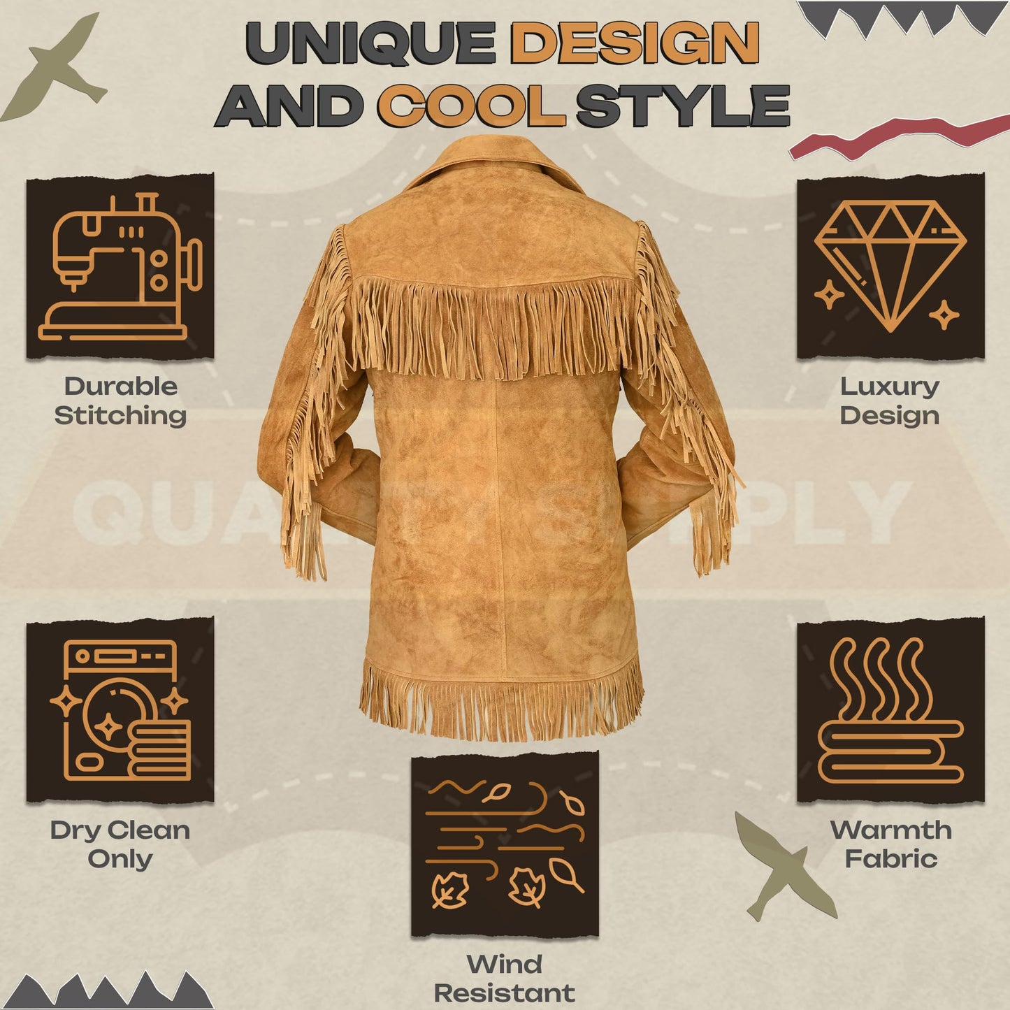 Quality Supply Western Genuine Leather Suede Jacket Women Cowlady Native American Ladies Fringe Cowgirl Jacket with Tassels-L