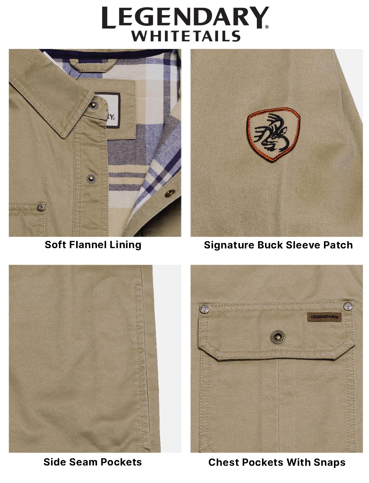 Mens Flannel Lined Waxed Cotton Shirt Jacket, Twig, X-Large