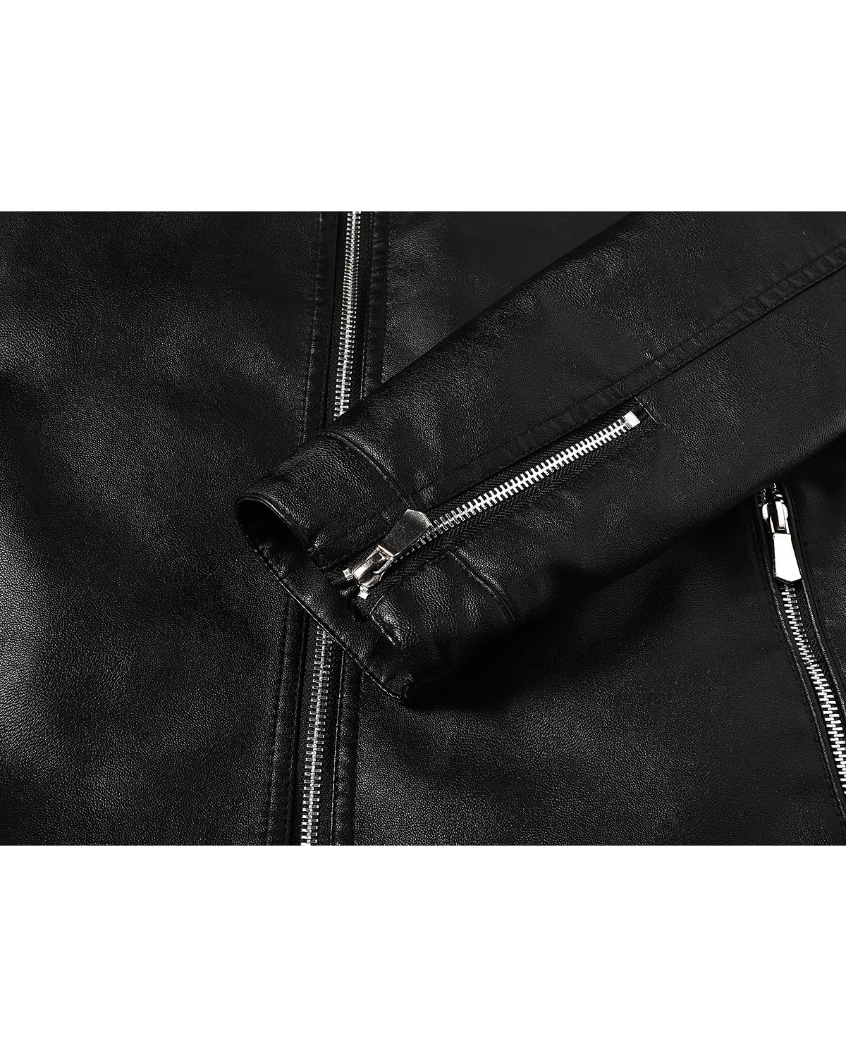 Fairylinks Leather Racer Jacket Men Slim Fit Motorcyle Black Small